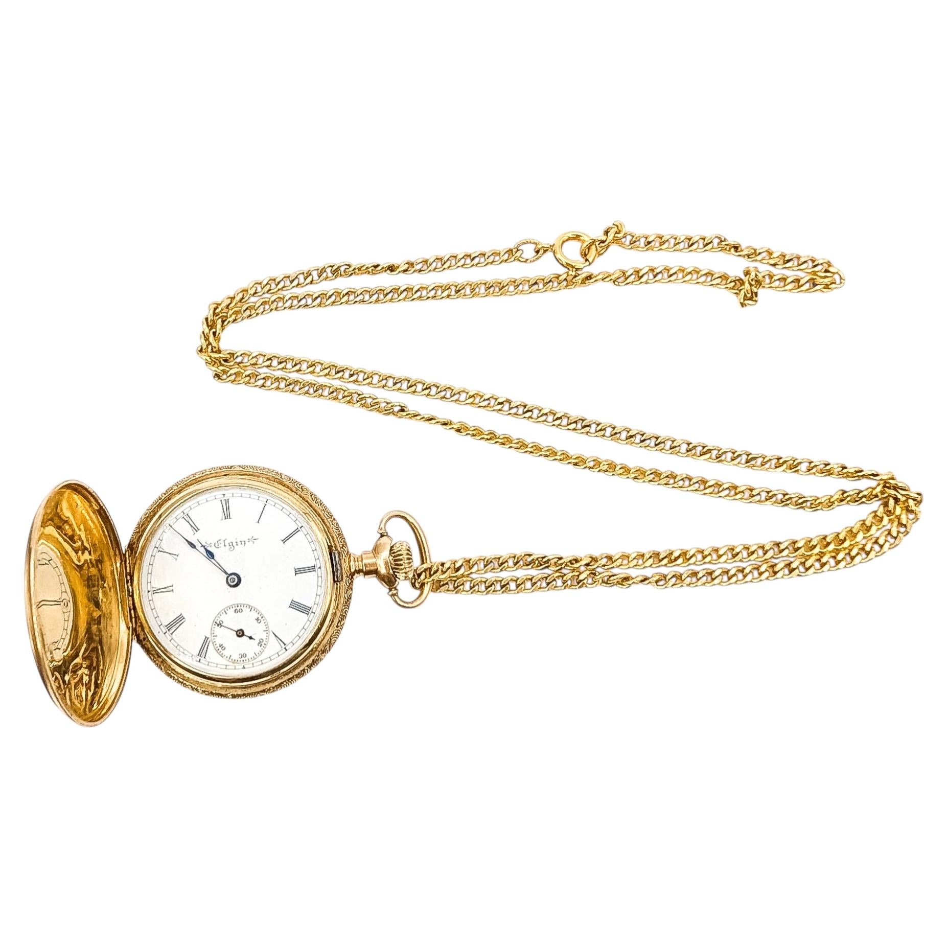 Reloj de bolsillo Elgin 1901 Hunter Case en oro amarillo de 14k en venta