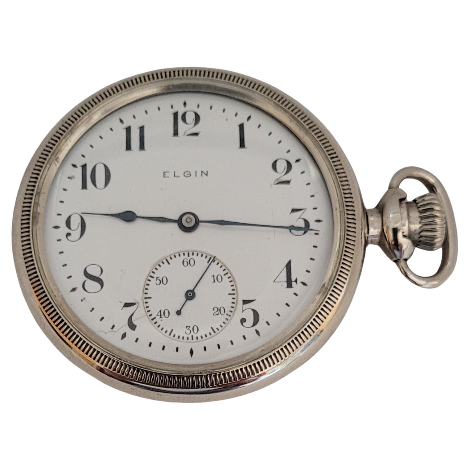 Elgin 52mm 1906 Pocket Watch 17 Jewel Serviced 90 Day Warranty Serial 12195791 For Sale at 1stDibs elgin pocket watch silver 17 jewels watch elgin 17 jewel pocket watch value