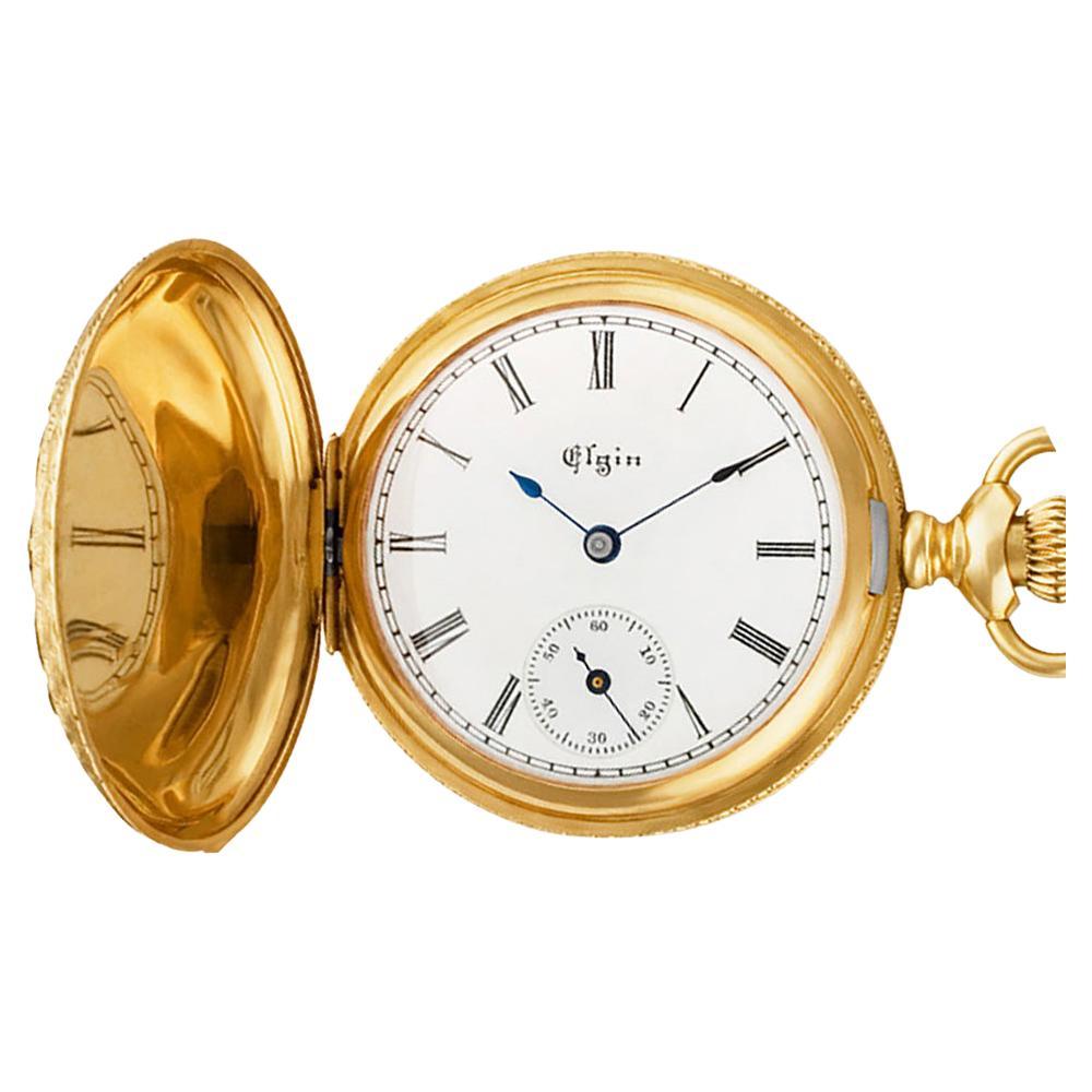 Elgin 563174 Pocket Watch 14k Yellow Gold White Dial Case Manual  For Sale