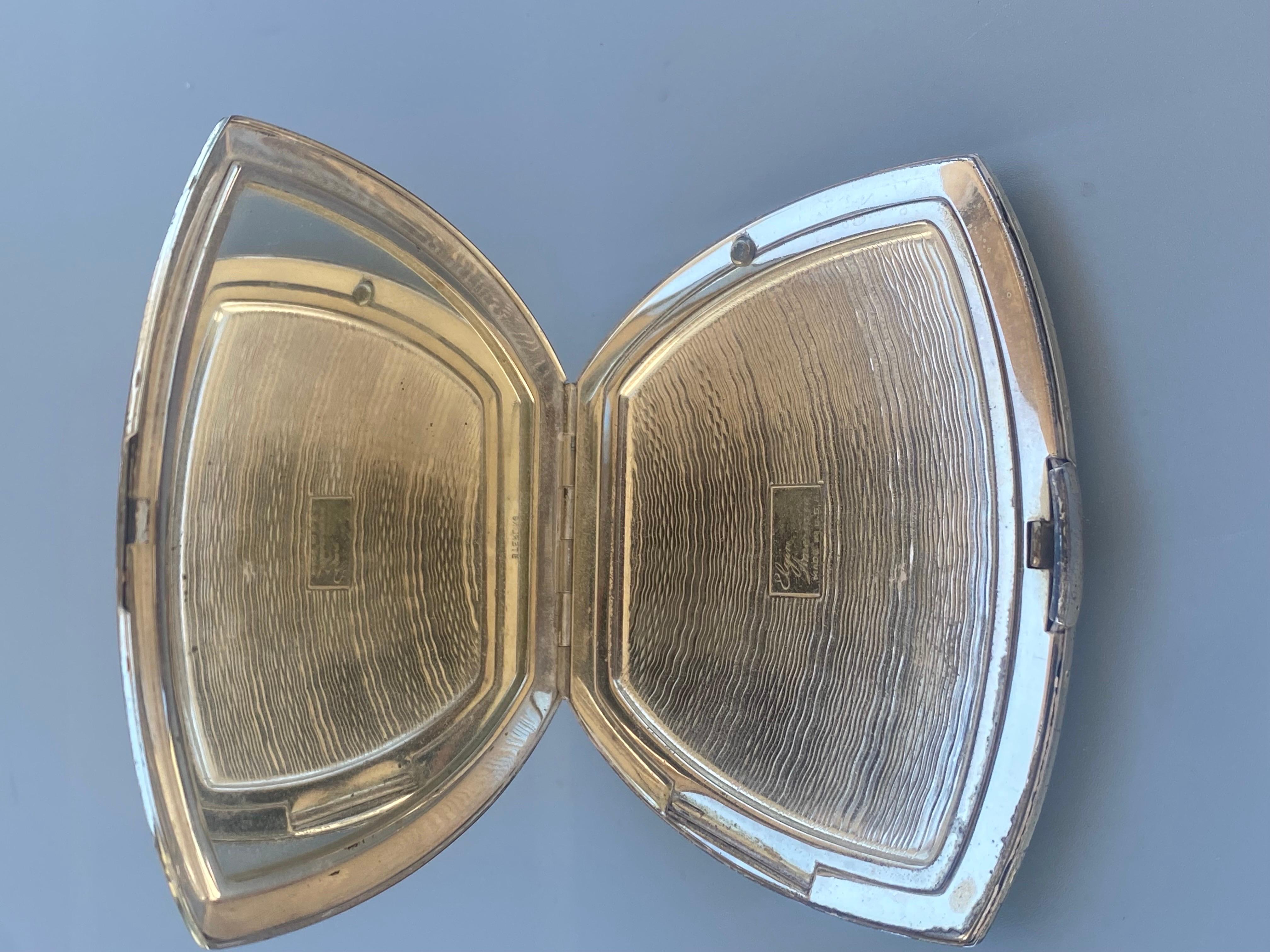Elgin Amerikanisches kompaktes Make-up-Etui aus massivem Sterlingsilber 128 Gramm 925 (Art déco)