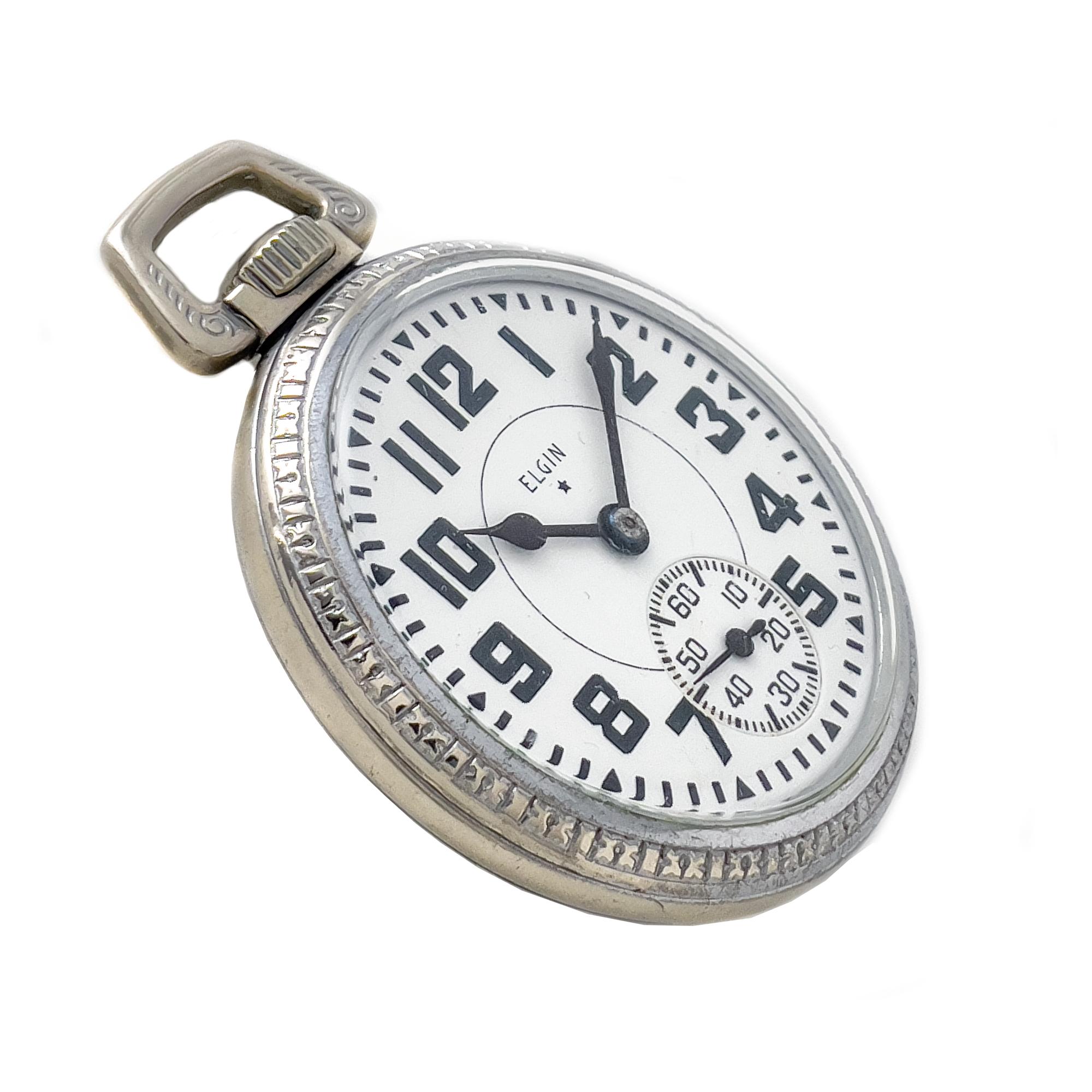 Elgin B.W. Raymond Manual. 50 mm case size or 16 size. Keystone Signed Nickel Case. Fine Pre-owned Elgin Watch. Certified preowned Classic Elgin B.W. Raymond B.W. Raymond watch. This Elgin watch has a 50  x 50 mm  case with a Round caseback and