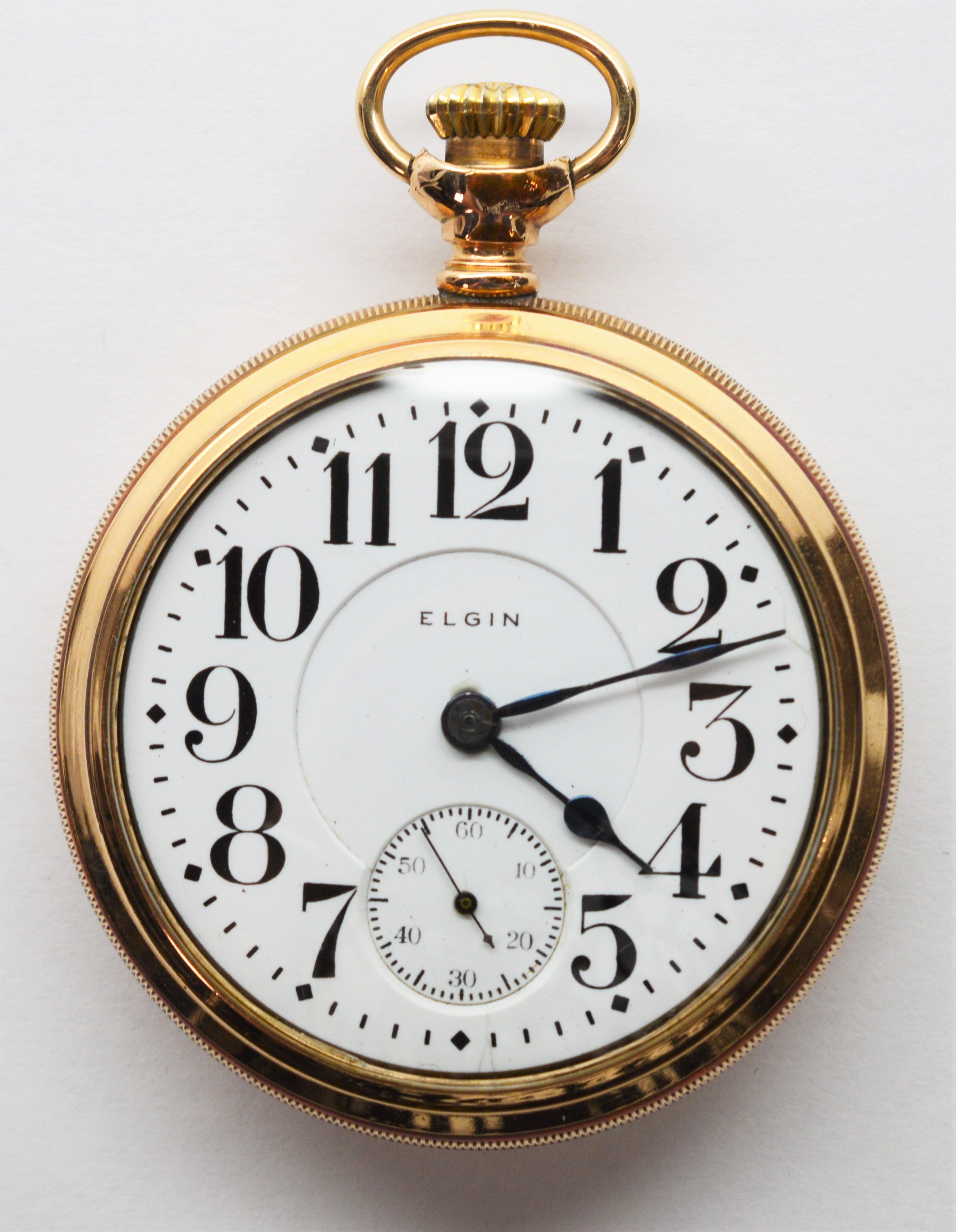 Enjoy seeing the unmatched craftsmanship in this Elgin B. W. Raymond 54.9 millimeter Brass Pocket Watch expertly restored with a unique display back allowing the intricate parts of this timepiece to be viewed. Lever Action Number 14426741, circa