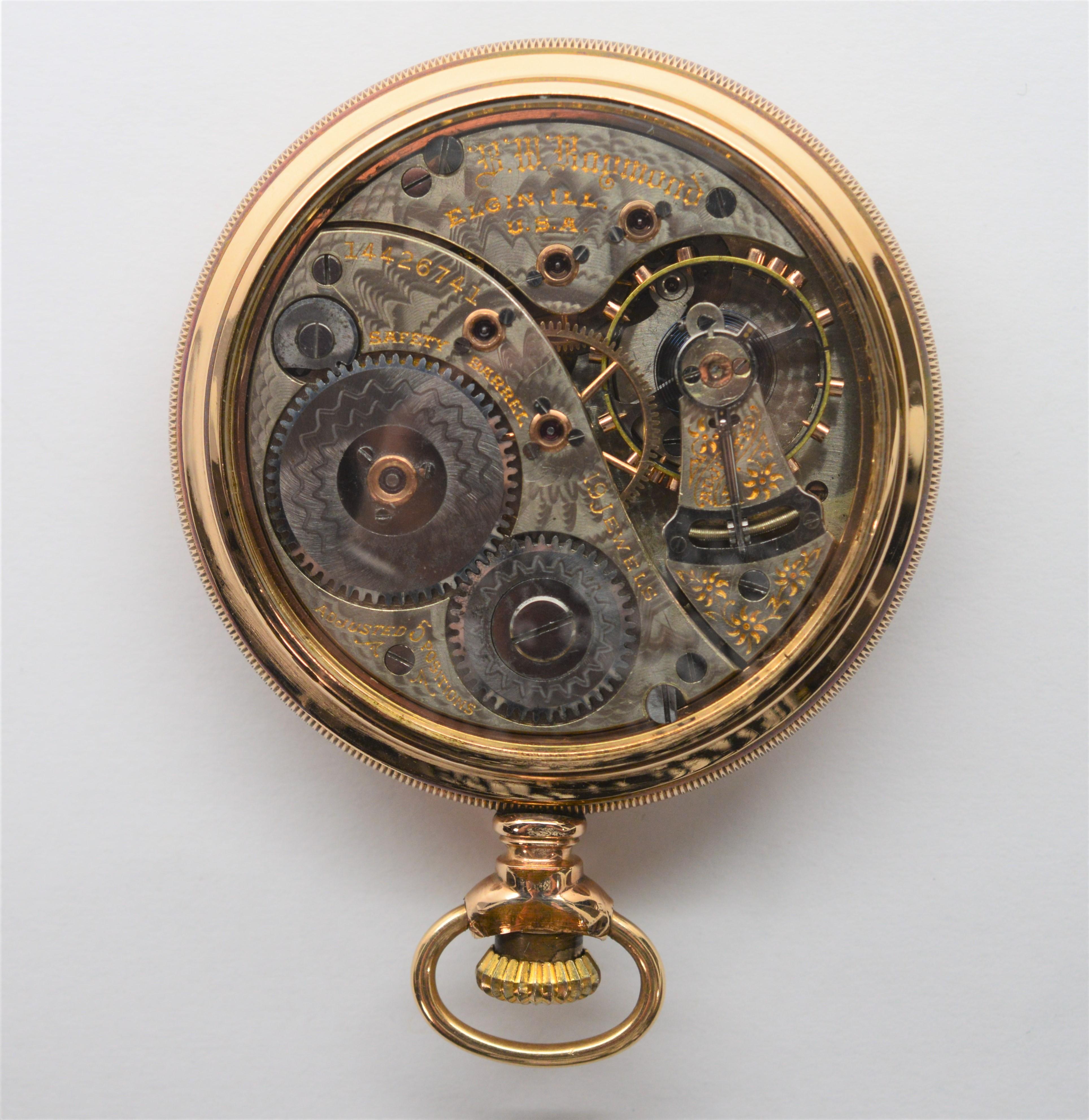 elgin pocket watch with train on back