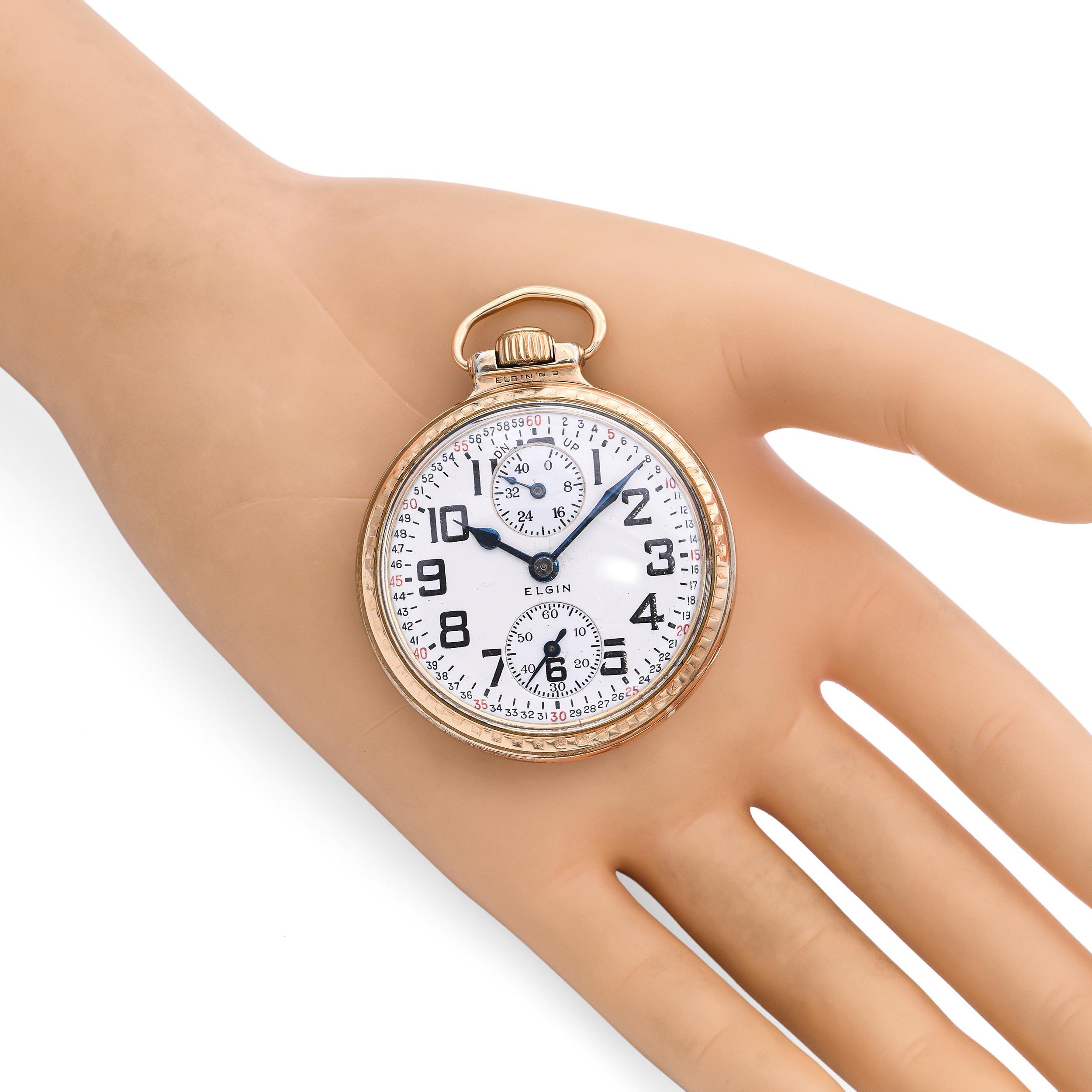 Elgin B.W. Raymond Wind Indicator 21 Jewels Railroad Pocket Watch In Good Condition For Sale In New York, NY