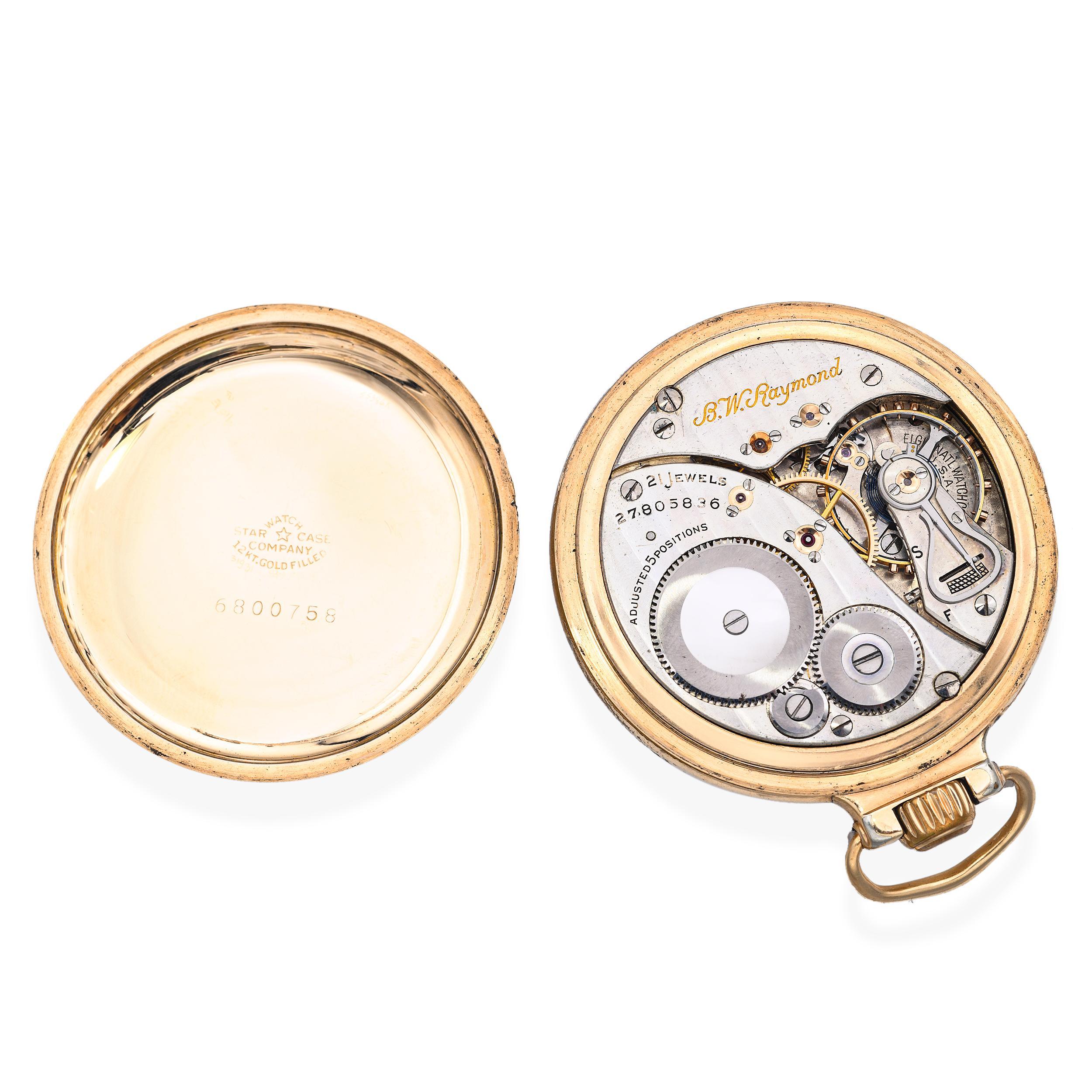 Women's or Men's Elgin B.W. Raymond Wind Indicator 21 Jewels Railroad Pocket Watch For Sale