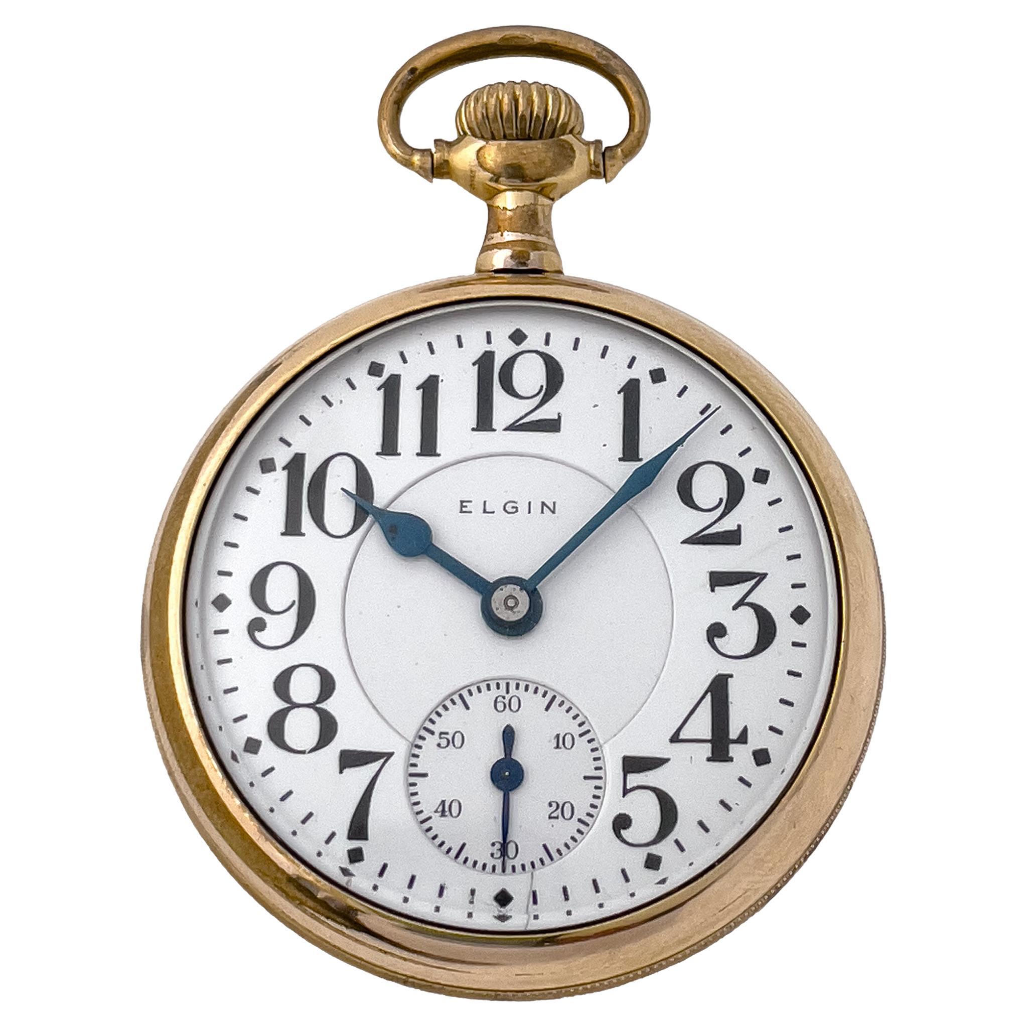 Elgin Double Roller Gold Fill Father Time Pocket Watch 4396587 Case For Sale