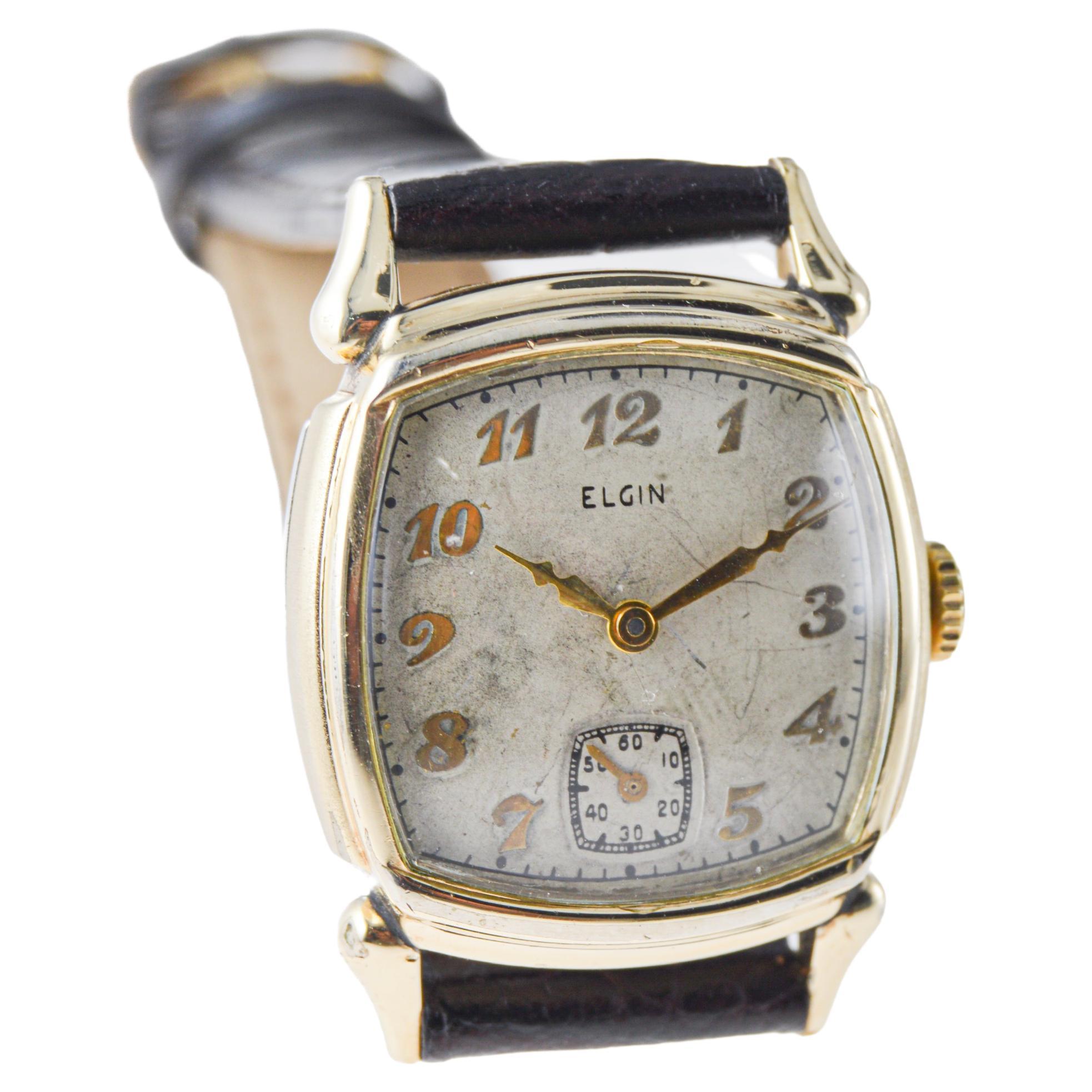 Elgin Gold Filled Art Deco Cushion Shaped American Watch with Original Dial 1940 For Sale 3