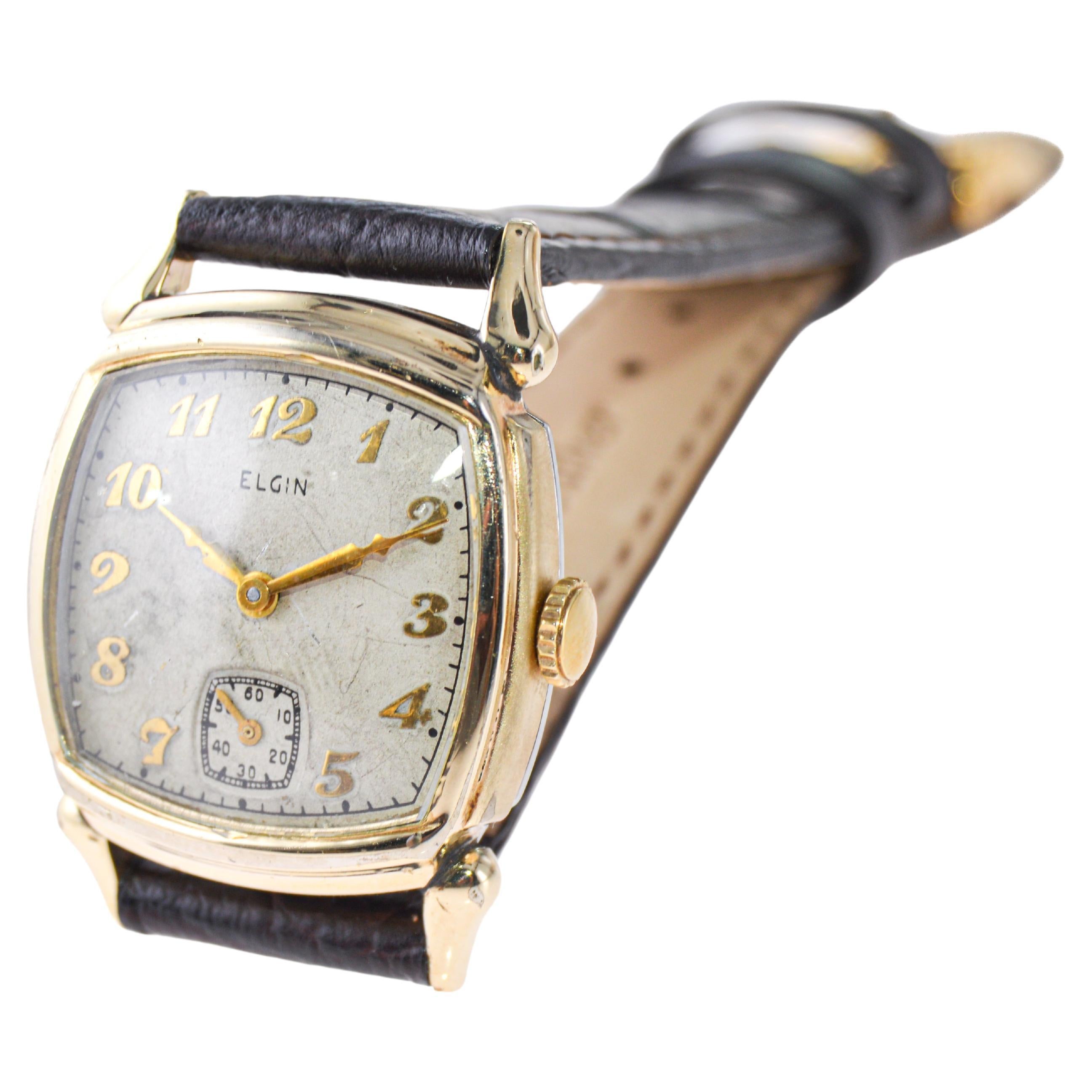 Elgin Gold Filled Art Deco Cushion Shaped American Watch with Original Dial 1940 For Sale 5