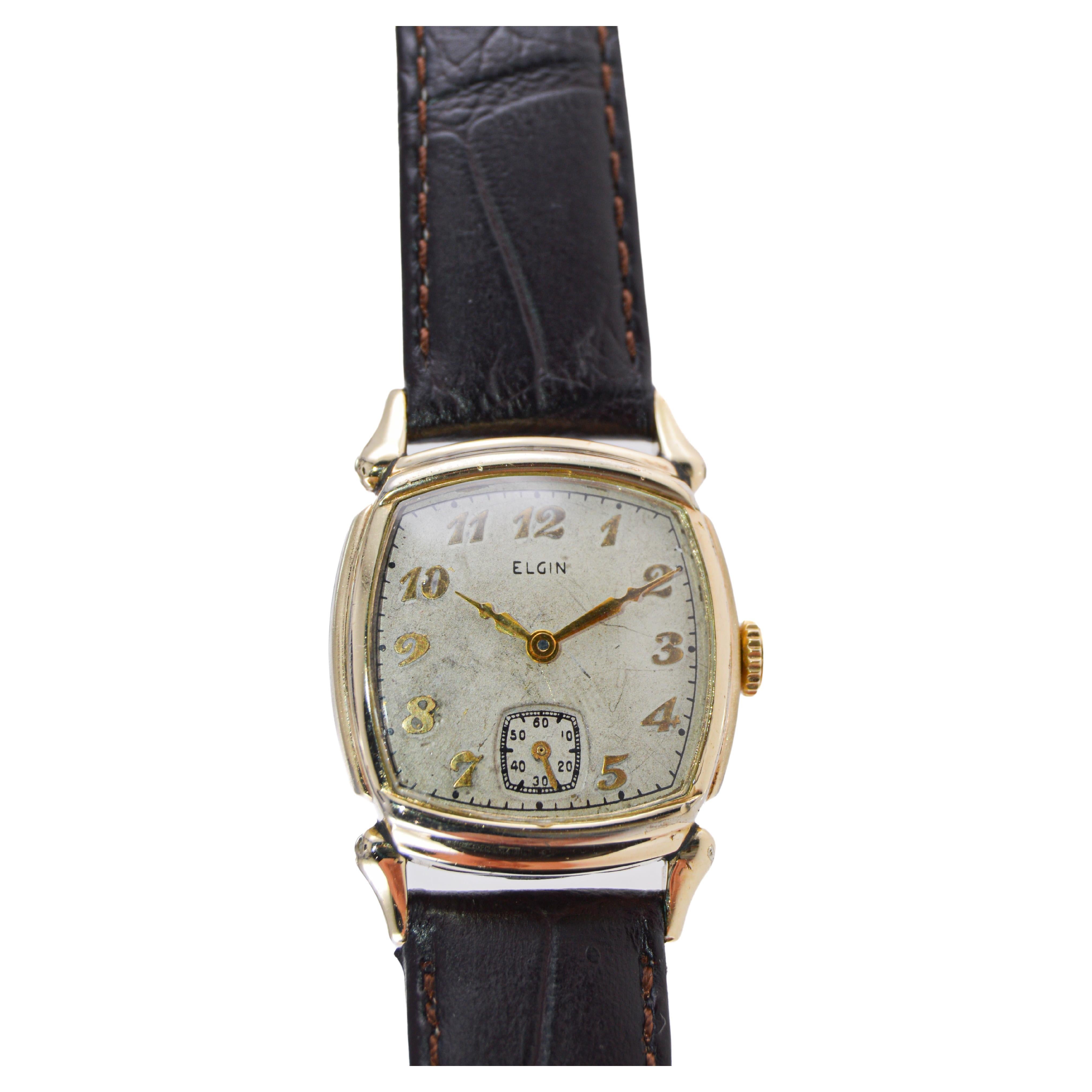 Elgin Gold Filled Art Deco Cushion Shaped American Watch with Original Dial 1940 For Sale 1