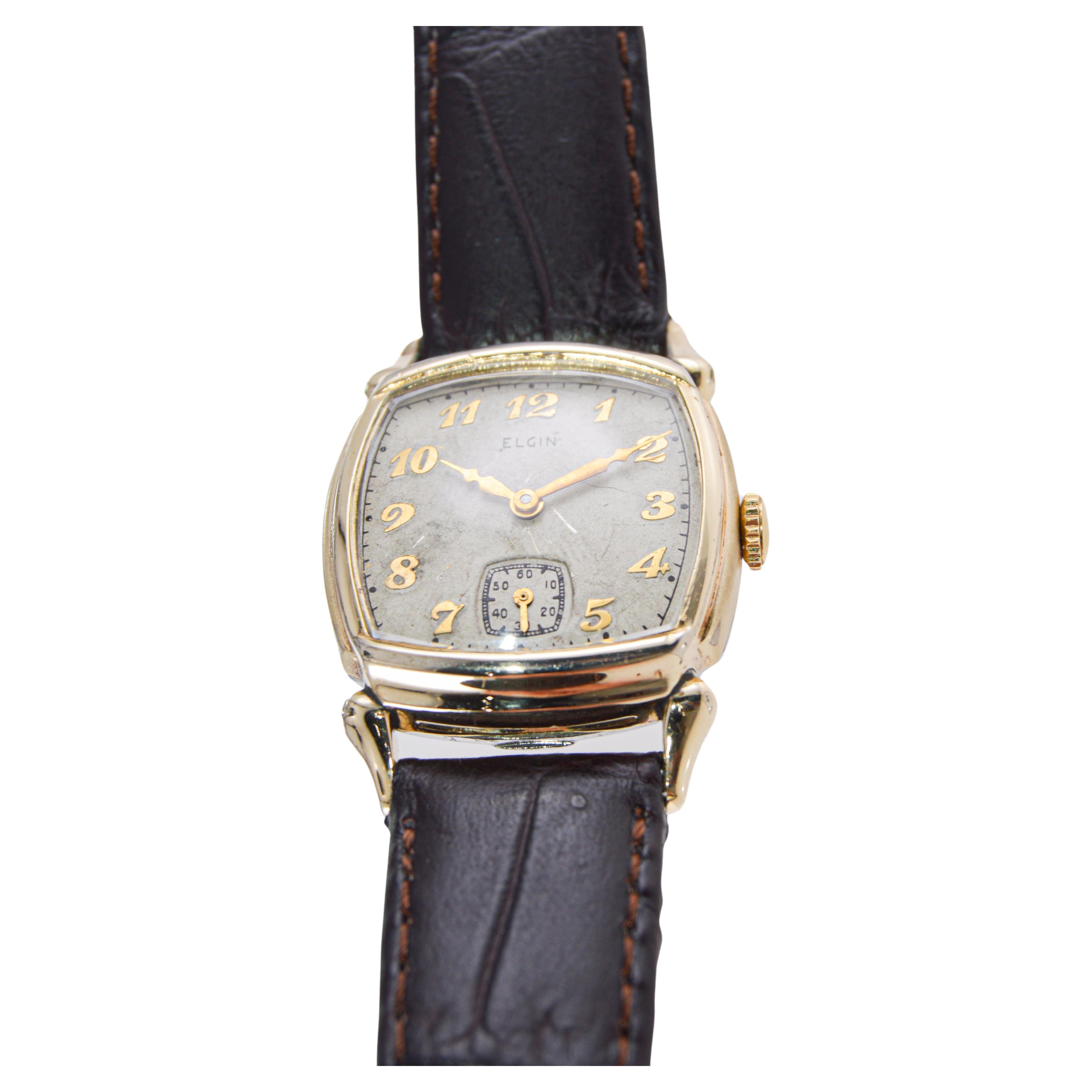 Elgin Gold Filled Art Deco Cushion Shaped American Watch with Original Dial 1940 For Sale 2