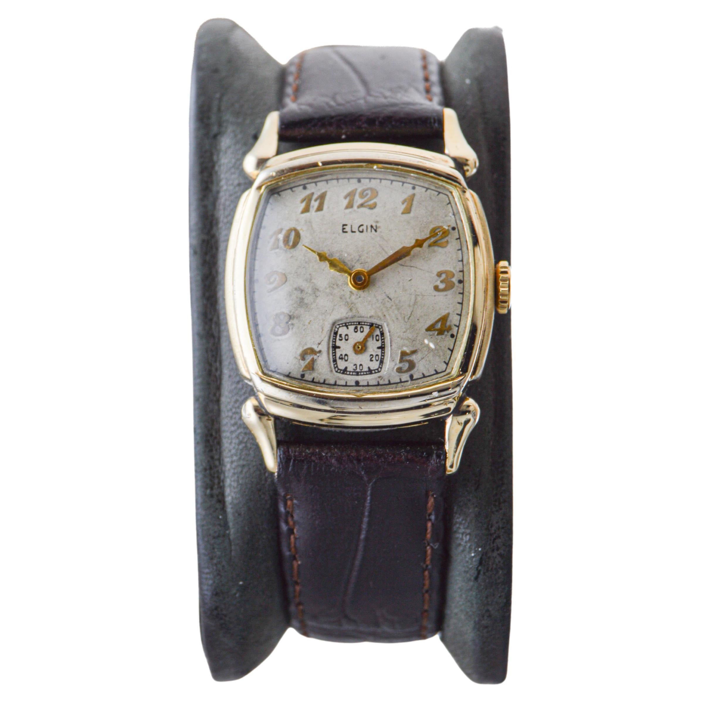 Elgin Gold Filled Art Deco Cushion Shaped American Watch with Original Dial 1940 For Sale