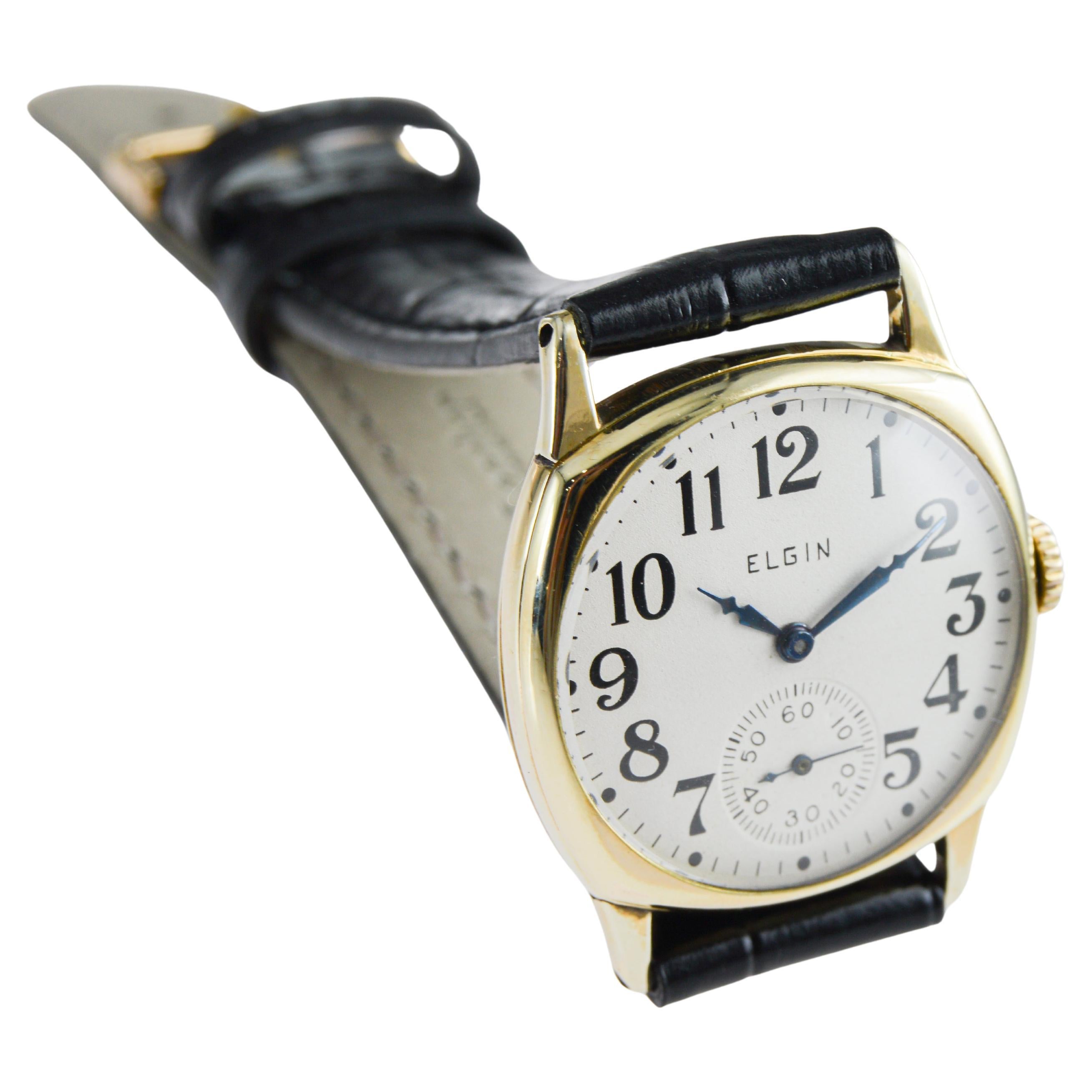 Montre en forme de coussin Art déco, en or, Elgin, circa 1925 en vente 6