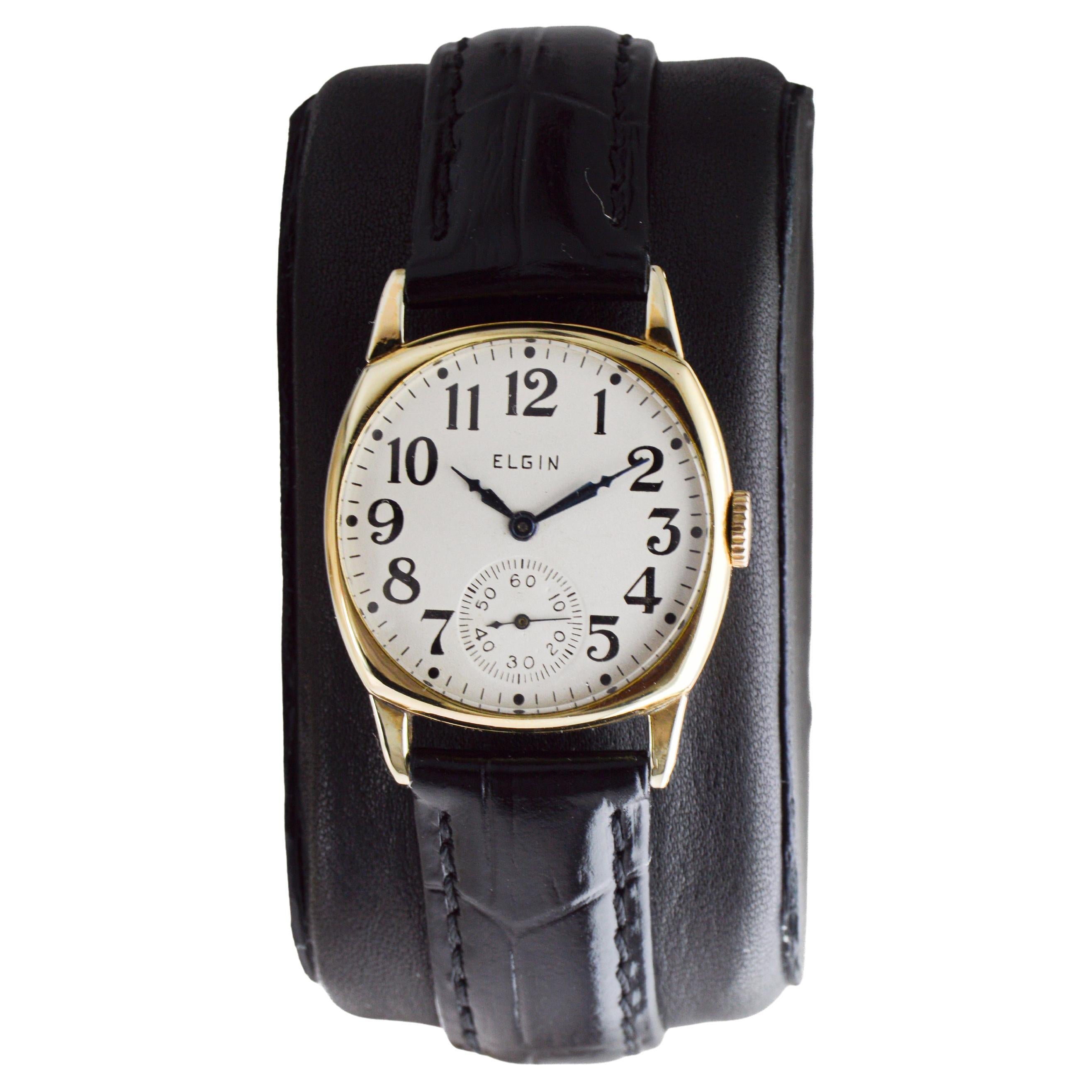 Montre en forme de coussin Art déco, en or, Elgin, circa 1925 en vente 1