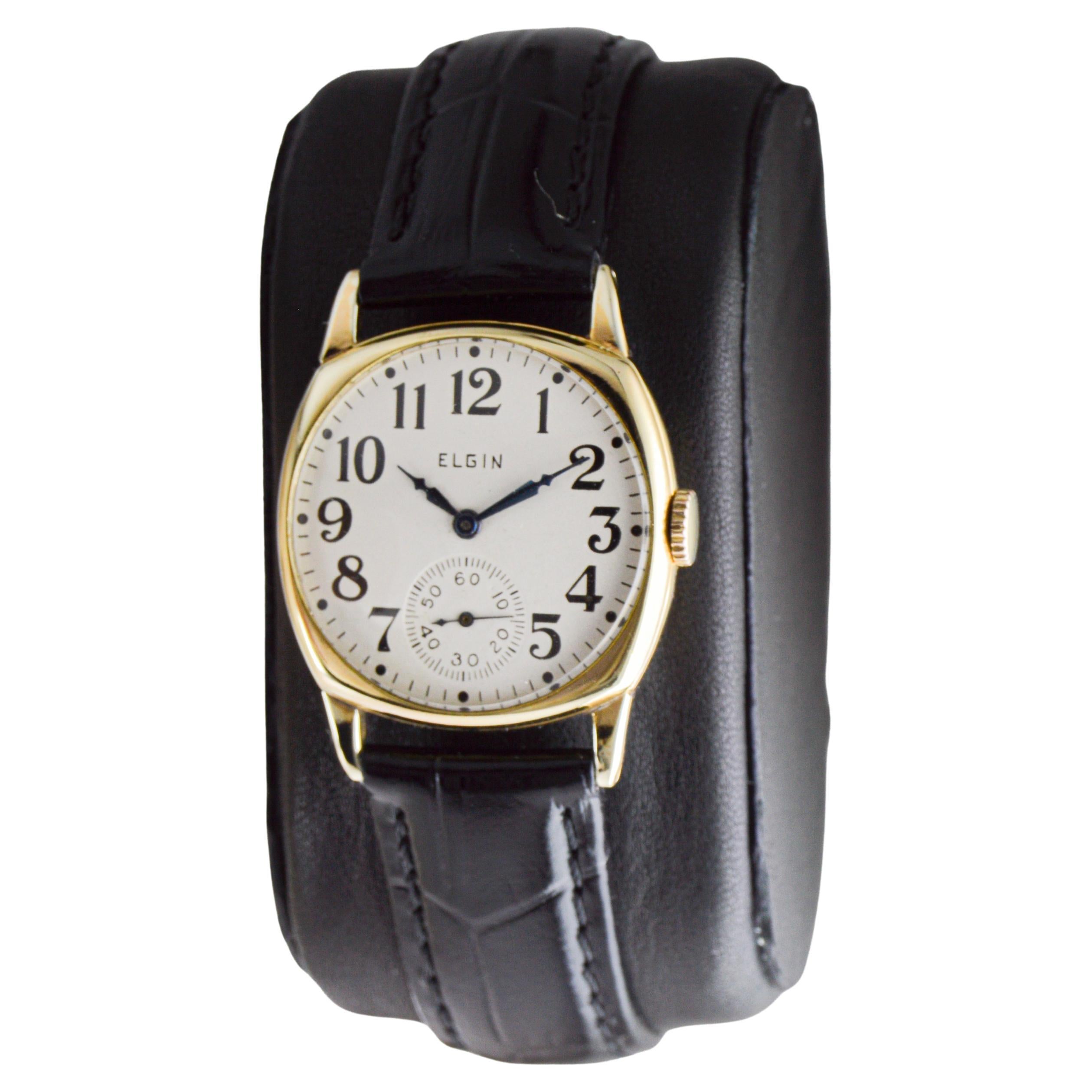 Montre en forme de coussin Art déco, en or, Elgin, circa 1925 en vente 2