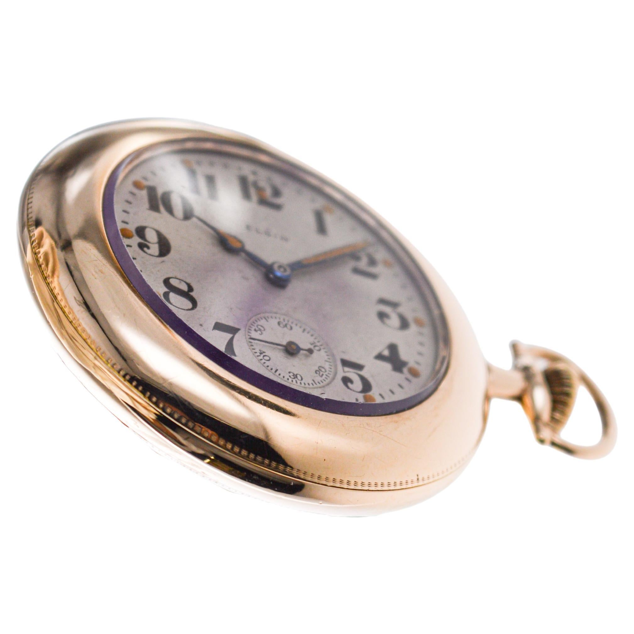 Elgin Gold Filled Art Deco Pocket Watch with Original Aged Crystal From 1916 In Excellent Condition In Long Beach, CA