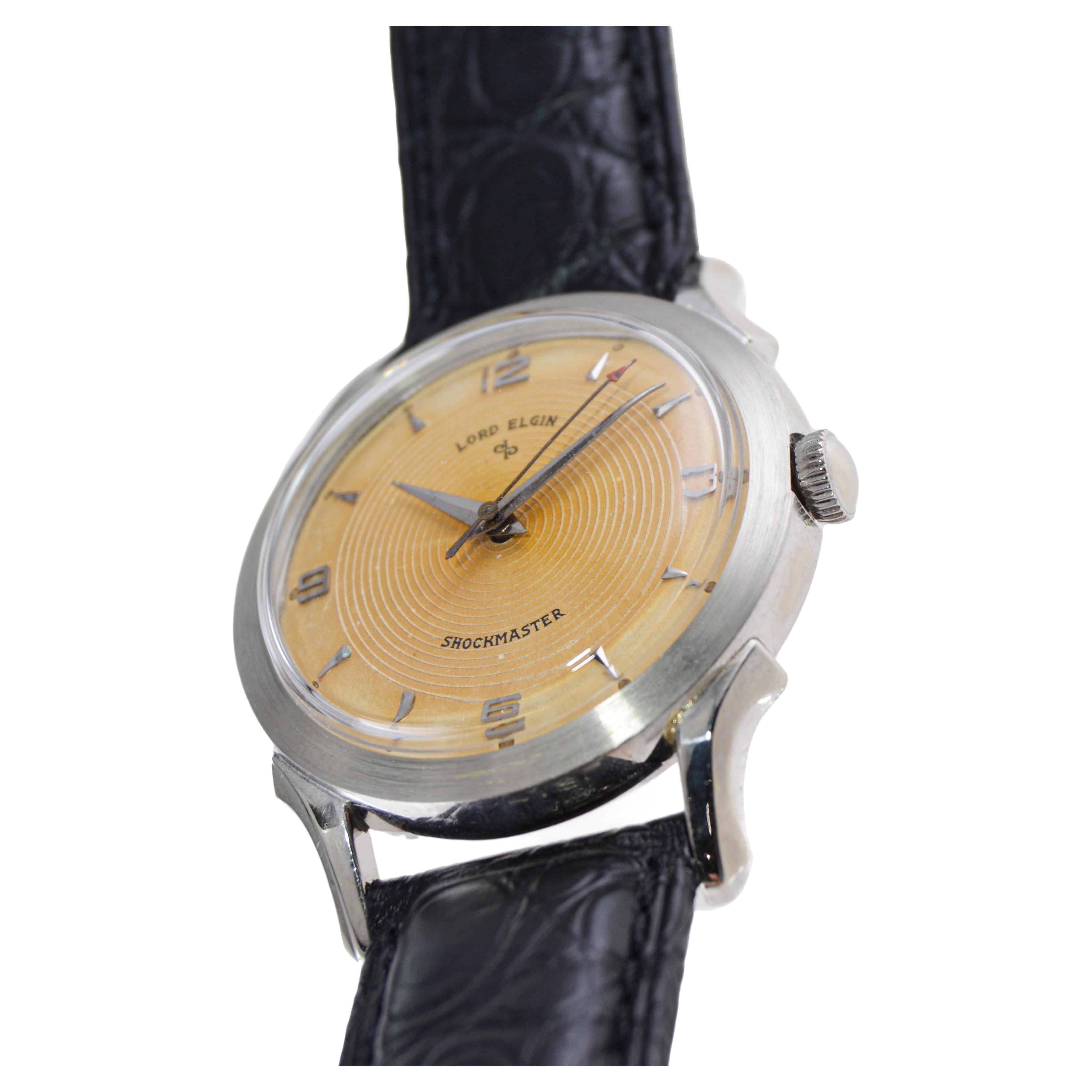 Elgin Gold Filled Art Deco Round Watch with Unique Original Dial From 1950's For Sale 4