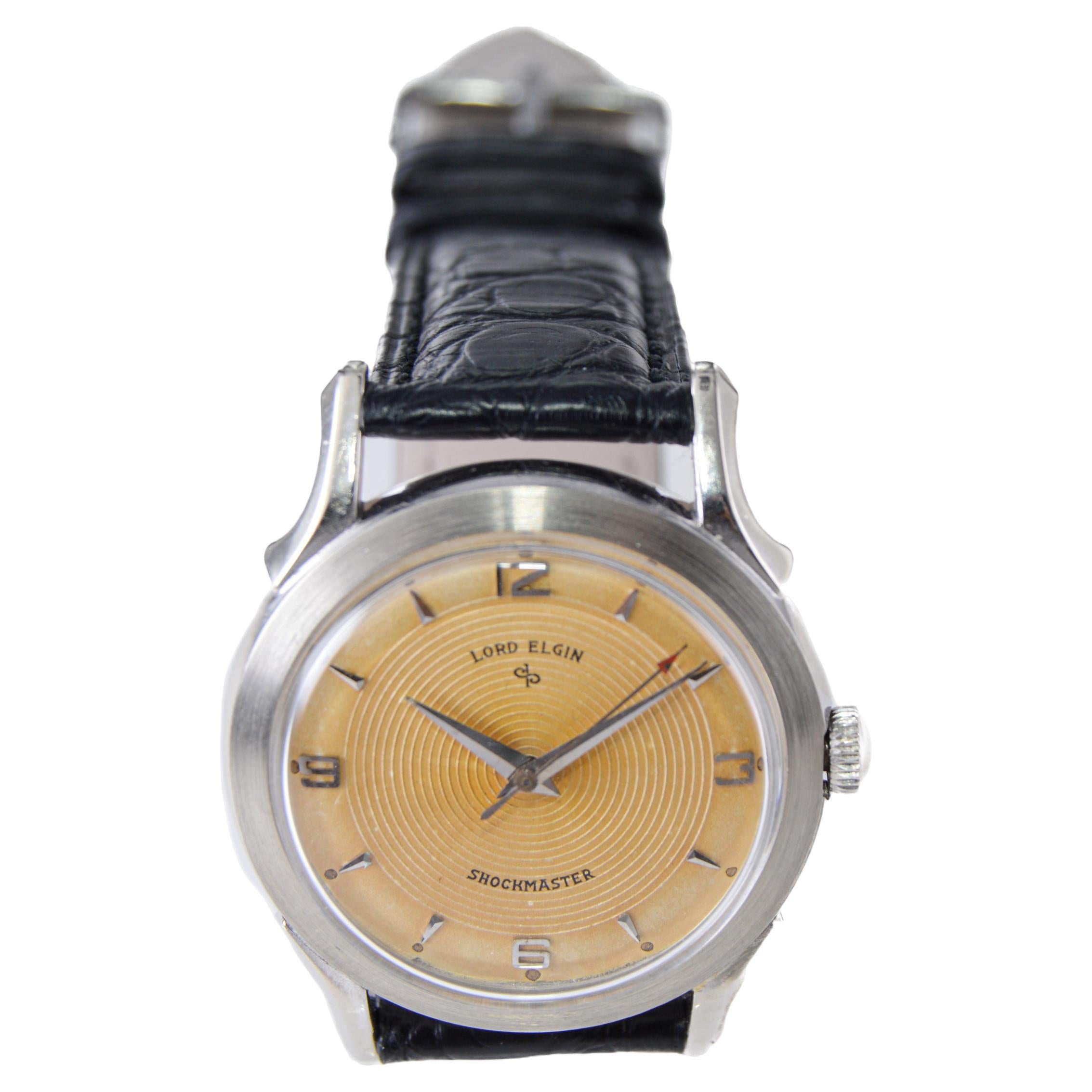 Elgin Gold Filled Art Deco Round Watch with Unique Original Dial From 1950's For Sale 1