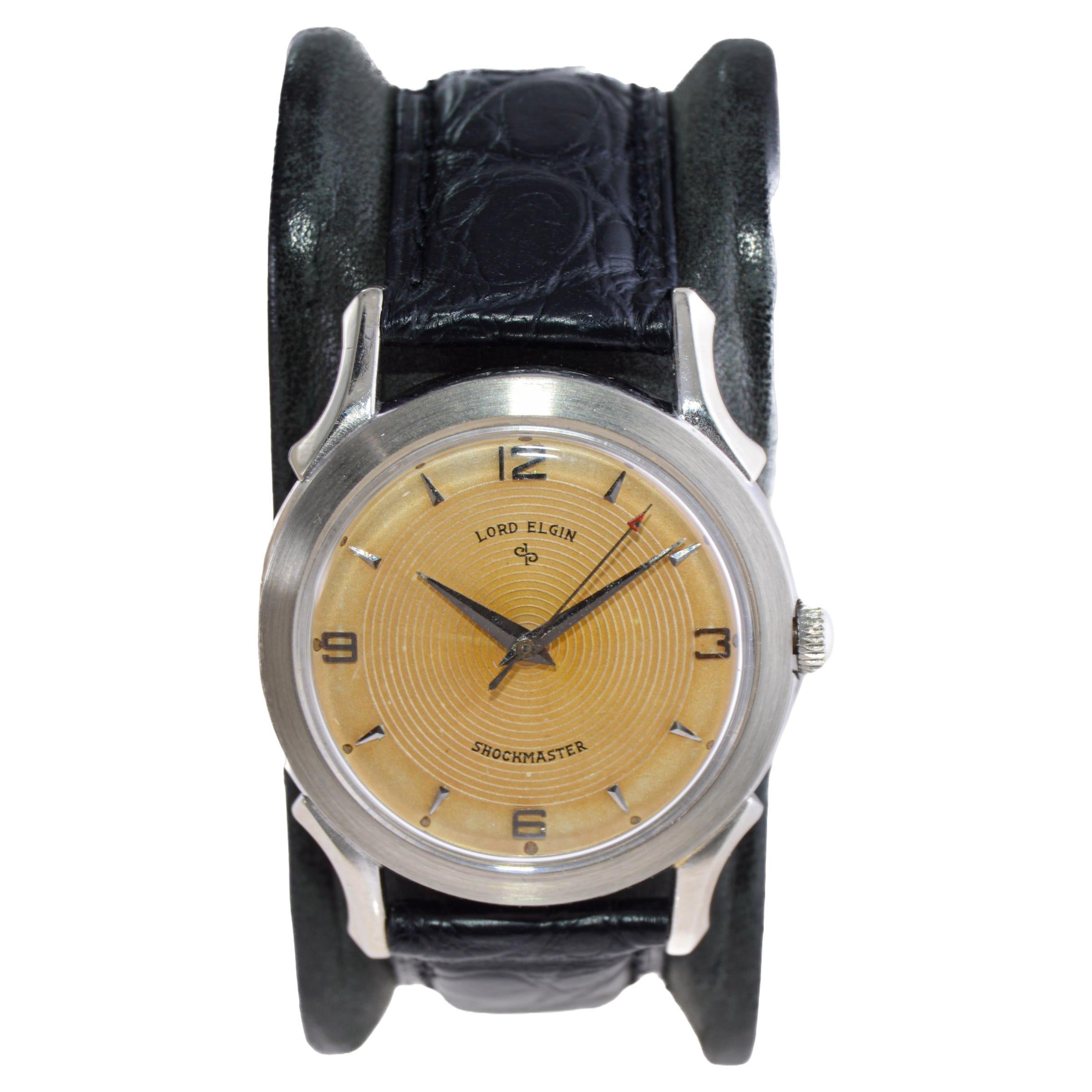 Elgin Gold Filled Art Deco Round Watch with Unique Original Dial From 1950's For Sale