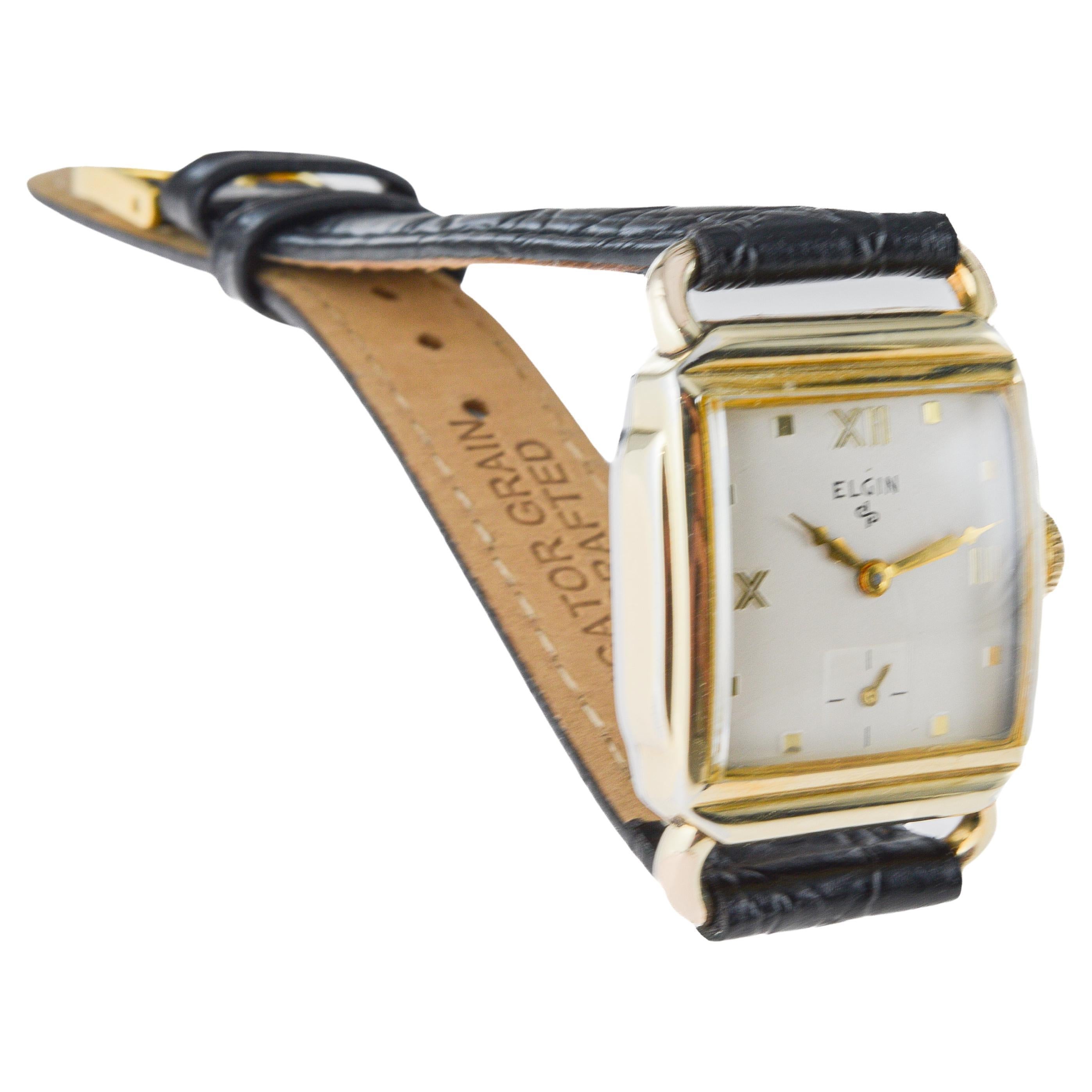 Elgin Gold Filled Art Deco Tank Watch circa 1940's with Flawless Original Dial 6