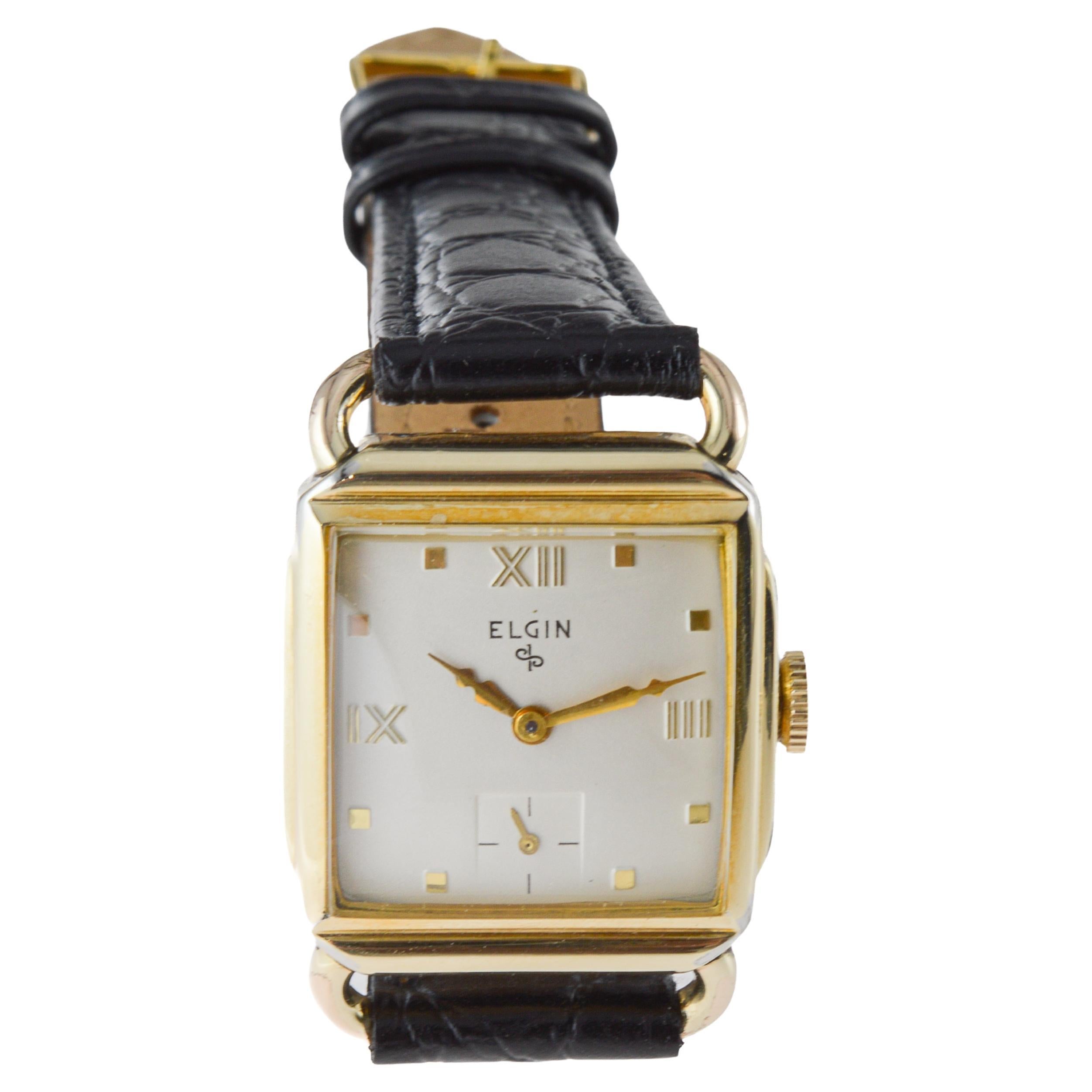 Elgin Gold Filled Art Deco Tank Watch circa 1940's with Flawless Original Dial 7