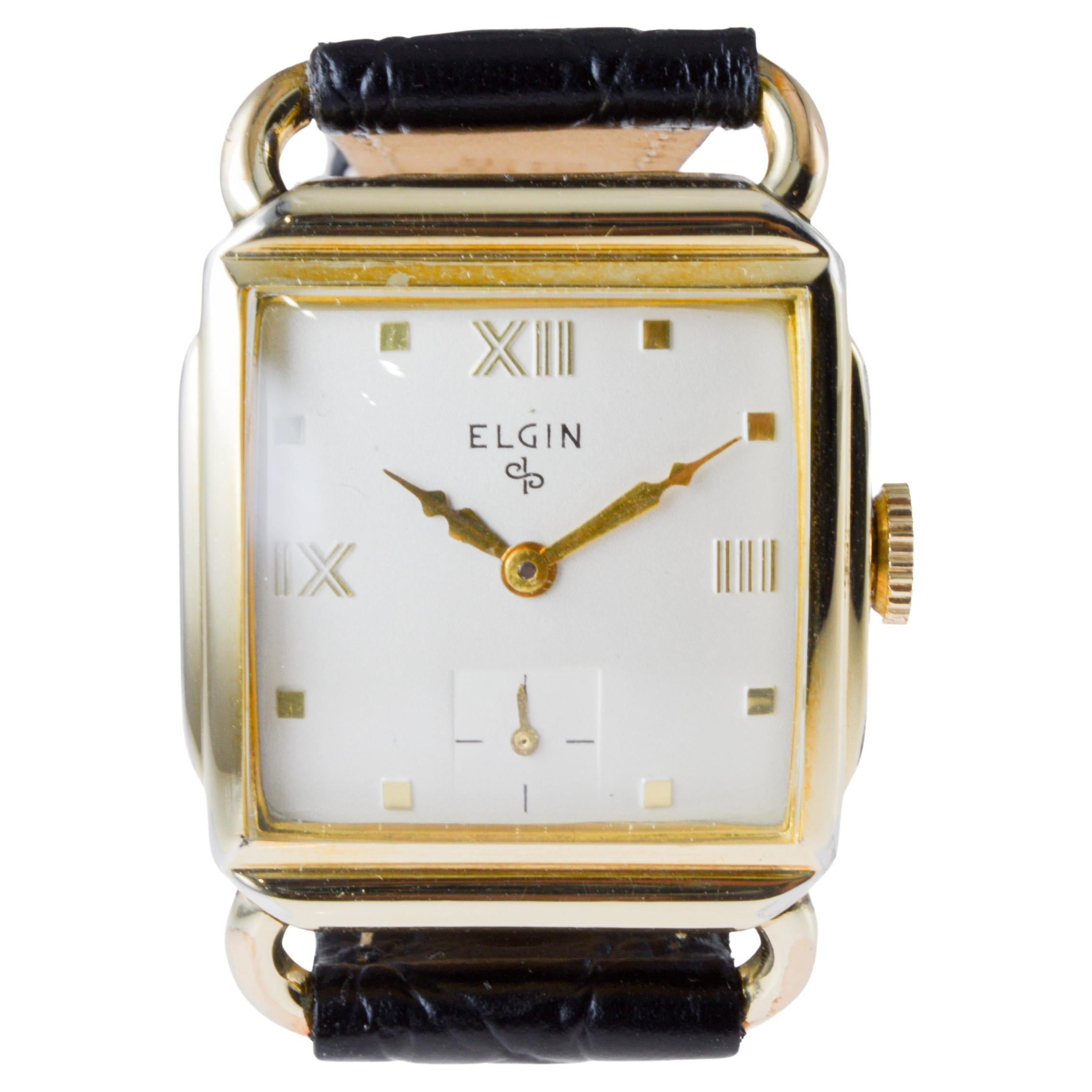 Elgin Gold Filled Art Deco Tank Watch circa 1940's with Flawless Original Dial 8