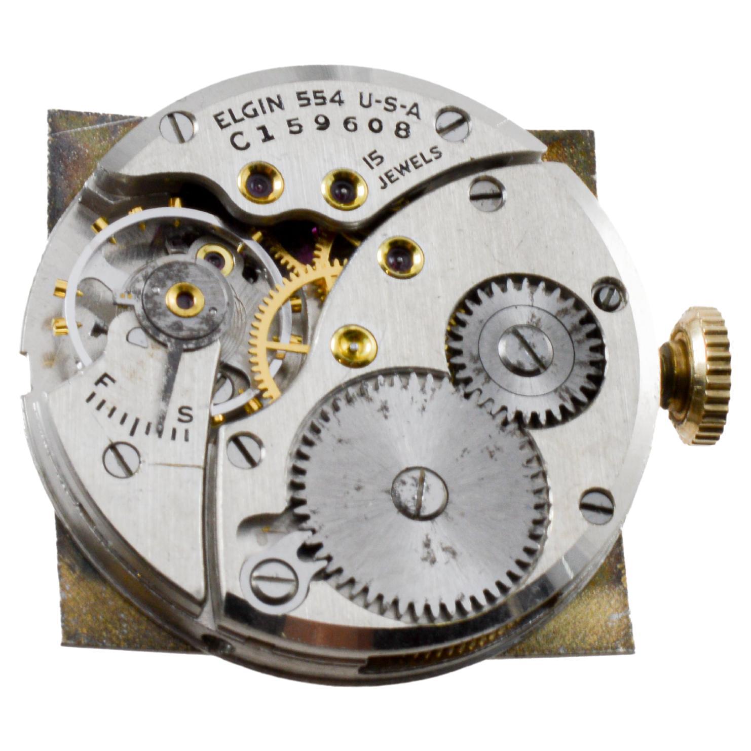 Elgin Gold Filled Art Deco Tank Watch circa 1940's with Flawless Original Dial 14