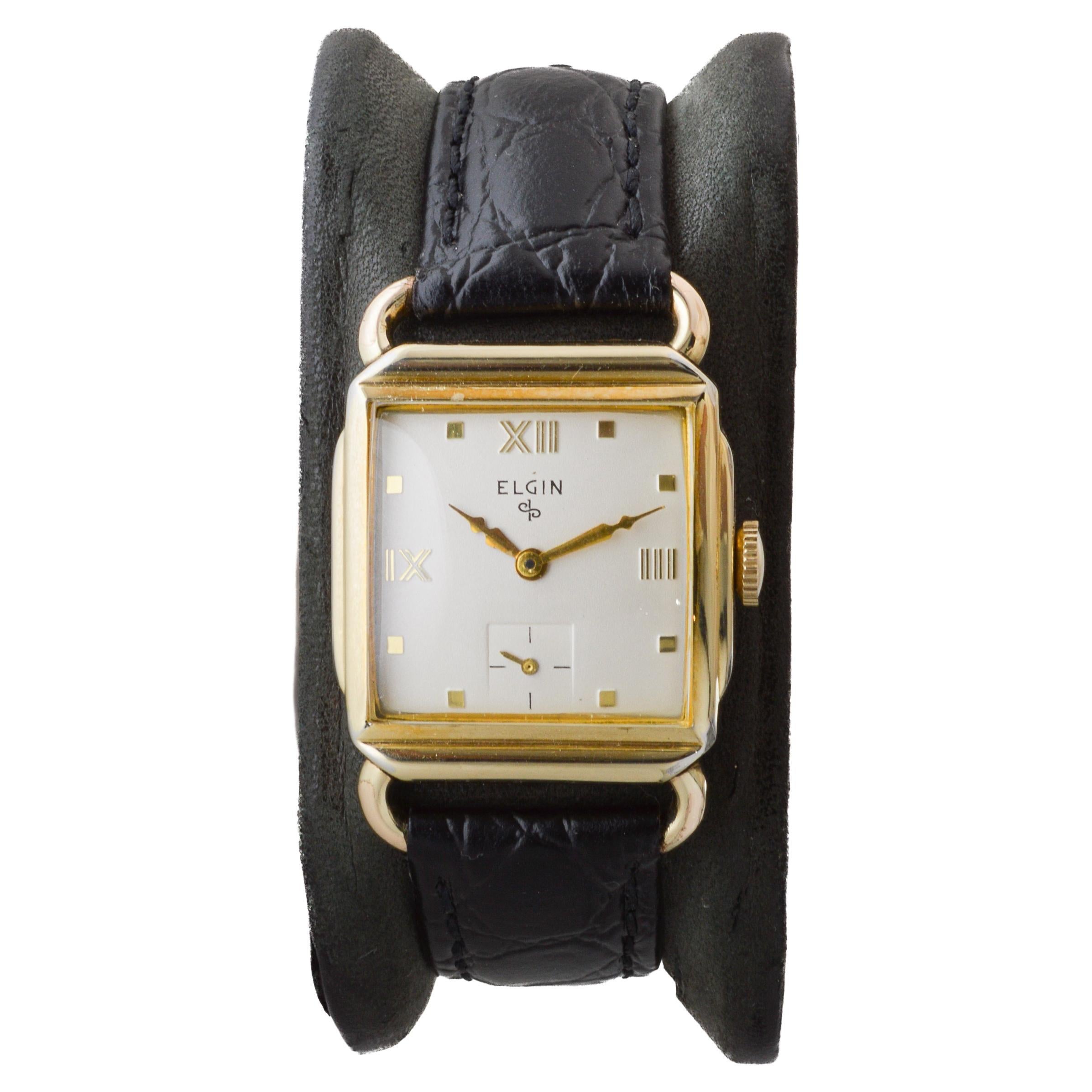 Elgin Gold Filled Art Deco Tank Watch circa 1940's with Flawless Original Dial 1