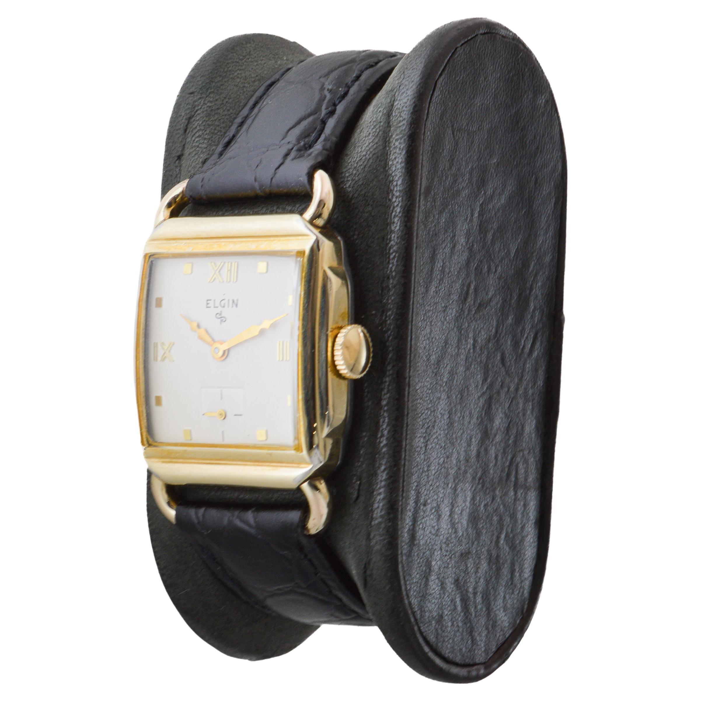 Elgin Gold Filled Art Deco Tank Watch circa 1940's with Flawless Original Dial 2