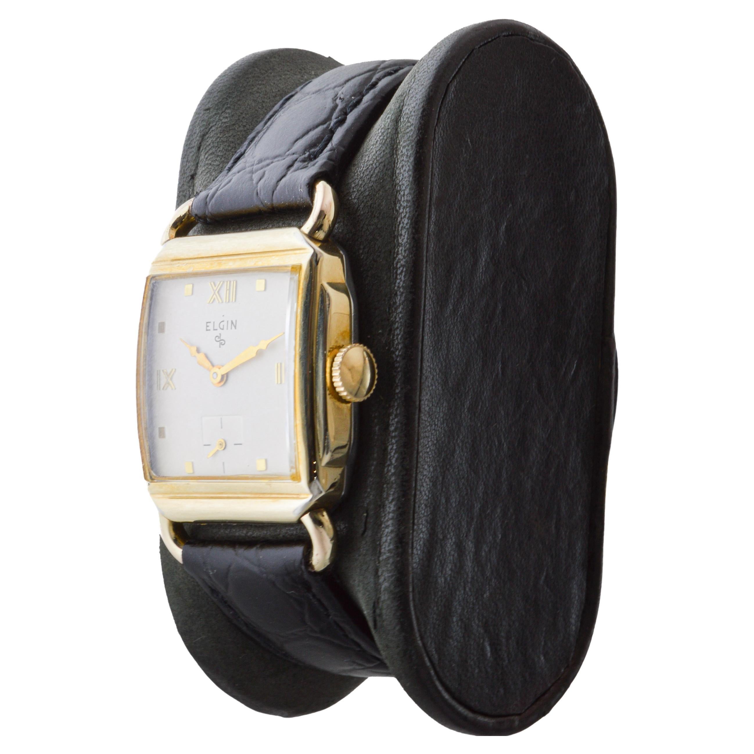 Elgin Gold Filled Art Deco Tank Watch circa 1940's with Flawless Original Dial 3