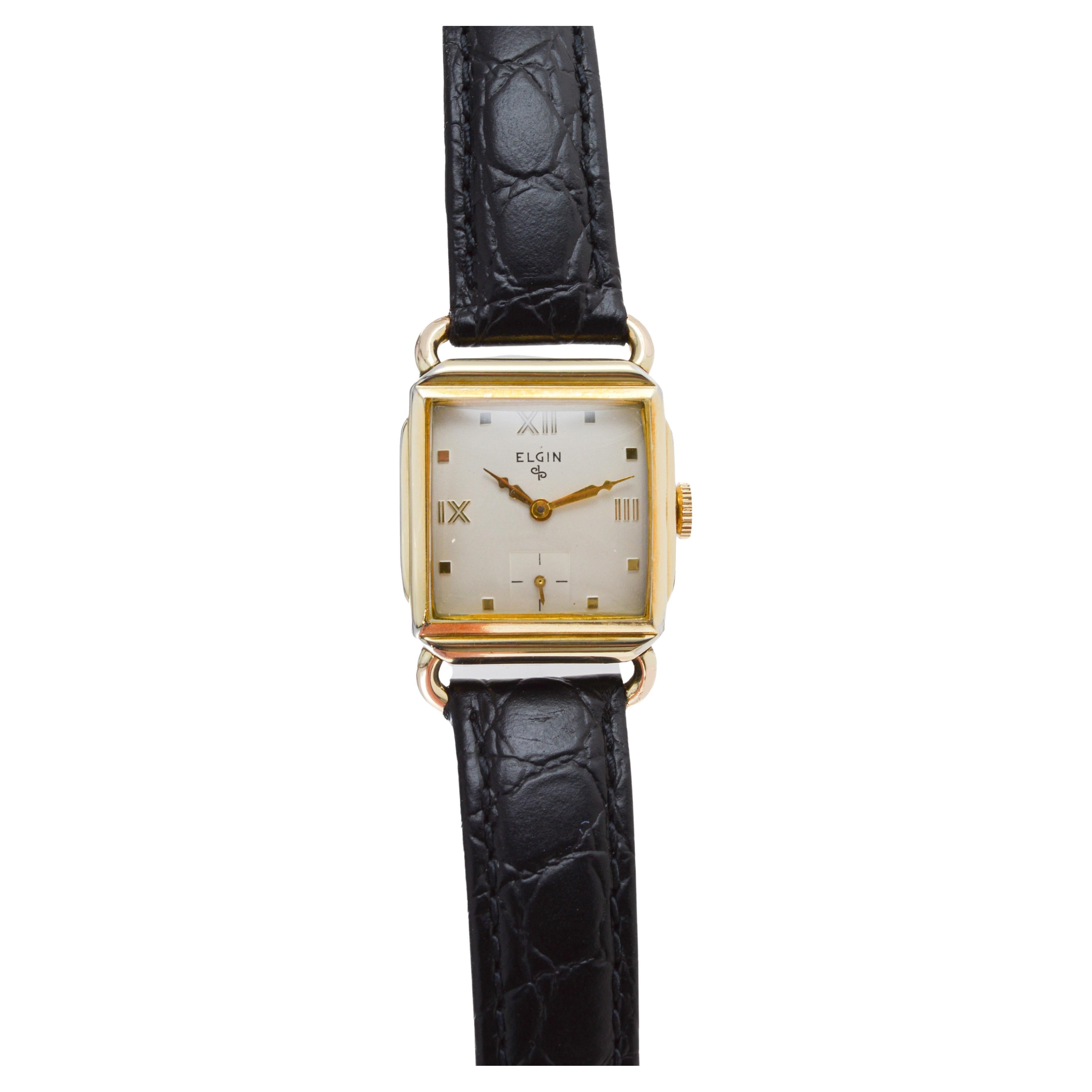 Elgin Gold Filled Art Deco Tank Watch circa 1940's with Flawless Original Dial 4