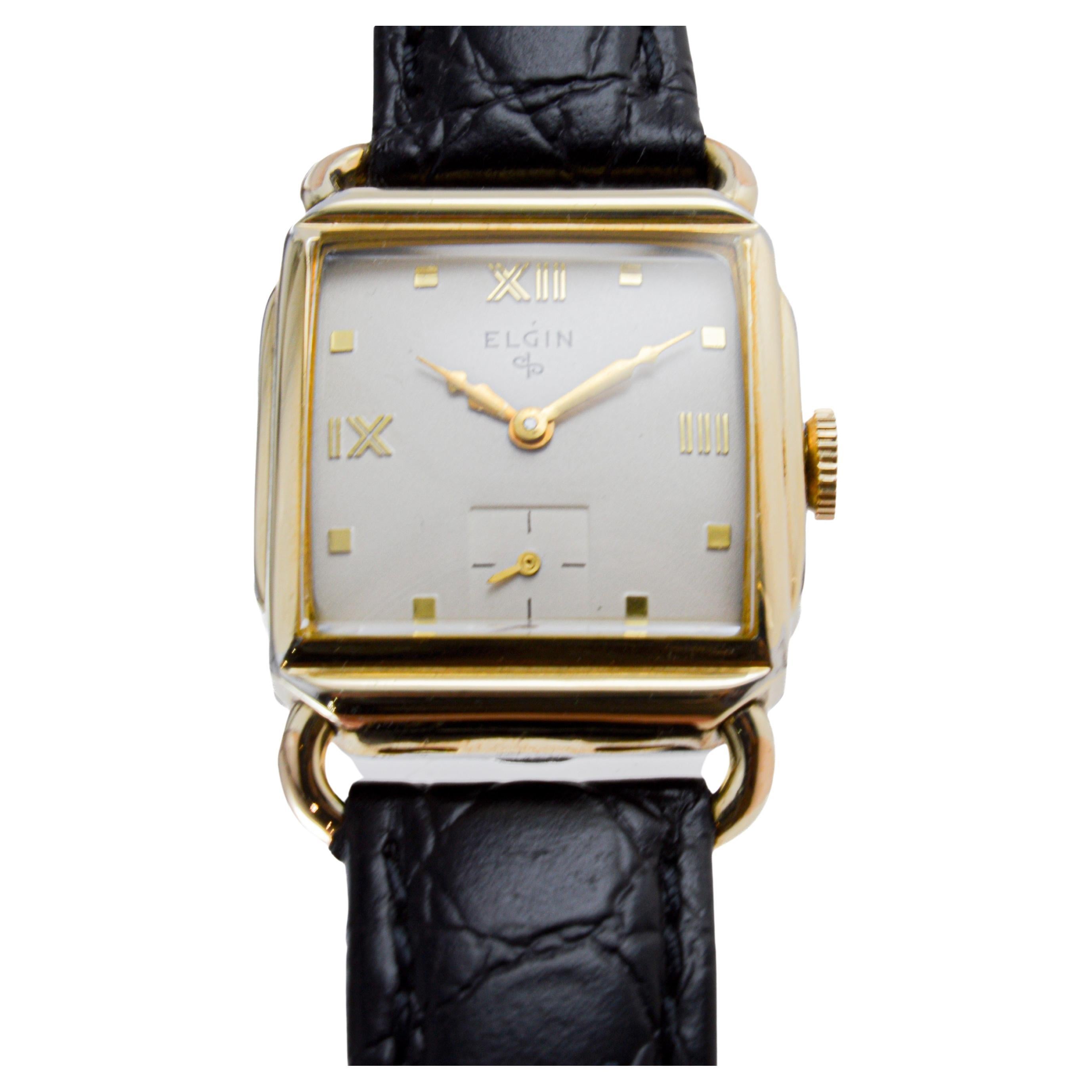 Elgin Gold Filled Art Deco Tank Watch circa 1940's with Flawless Original Dial 5