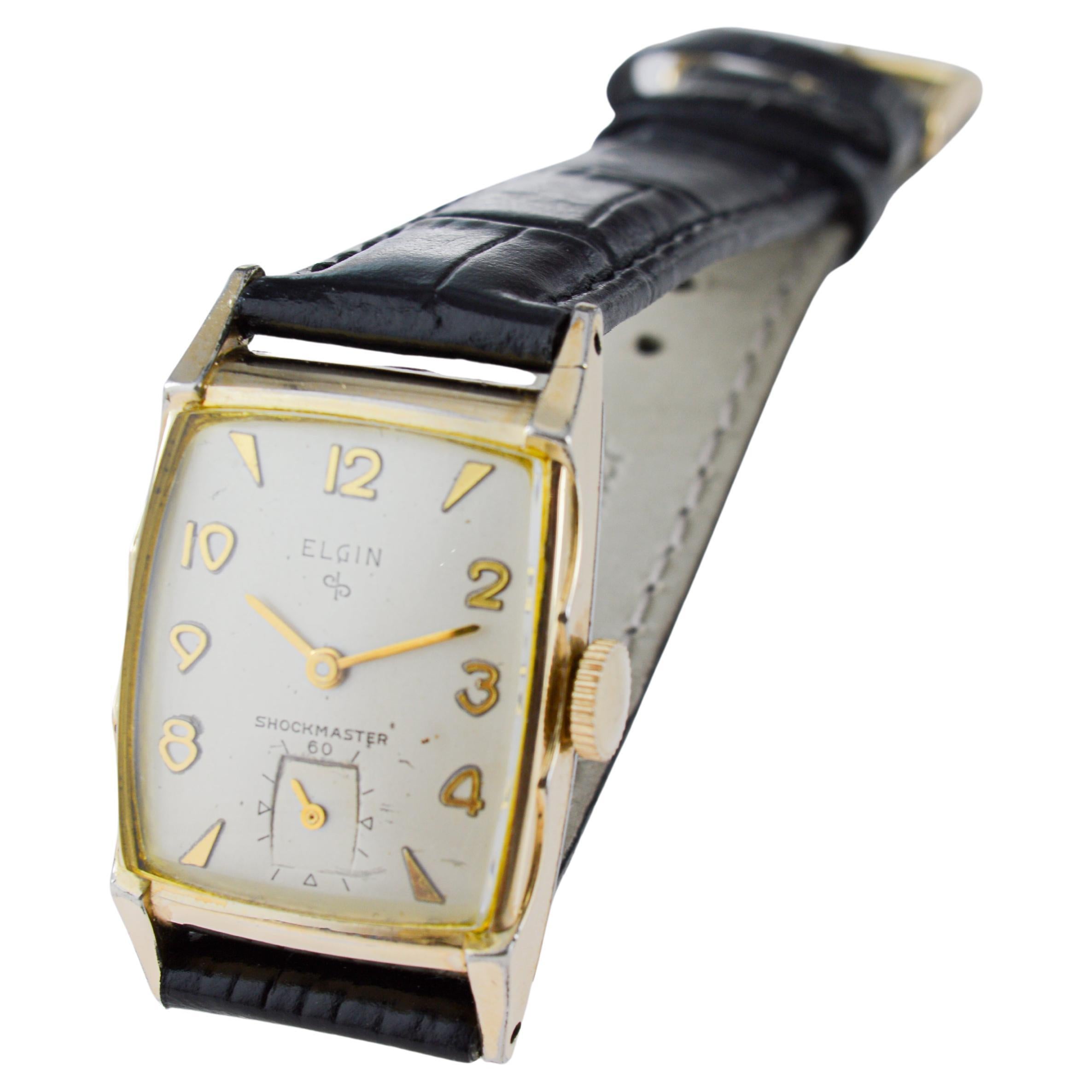Elgin Gold Filled Art Deco Tonneau Shaped Watch with Original Dial 1940's For Sale 6