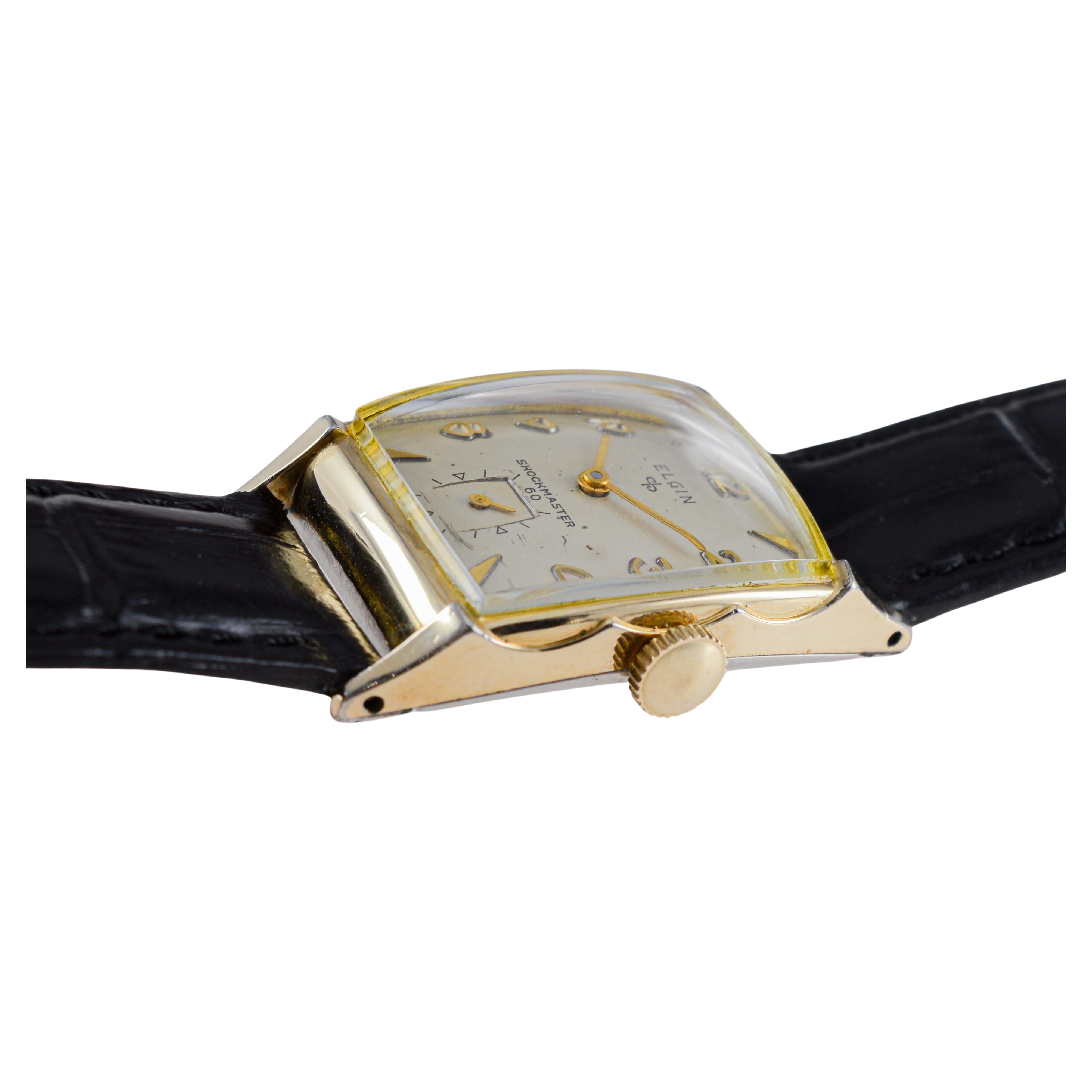 Elgin Gold Filled Art Deco Tonneau Shaped Watch with Original Dial 1940's For Sale 7