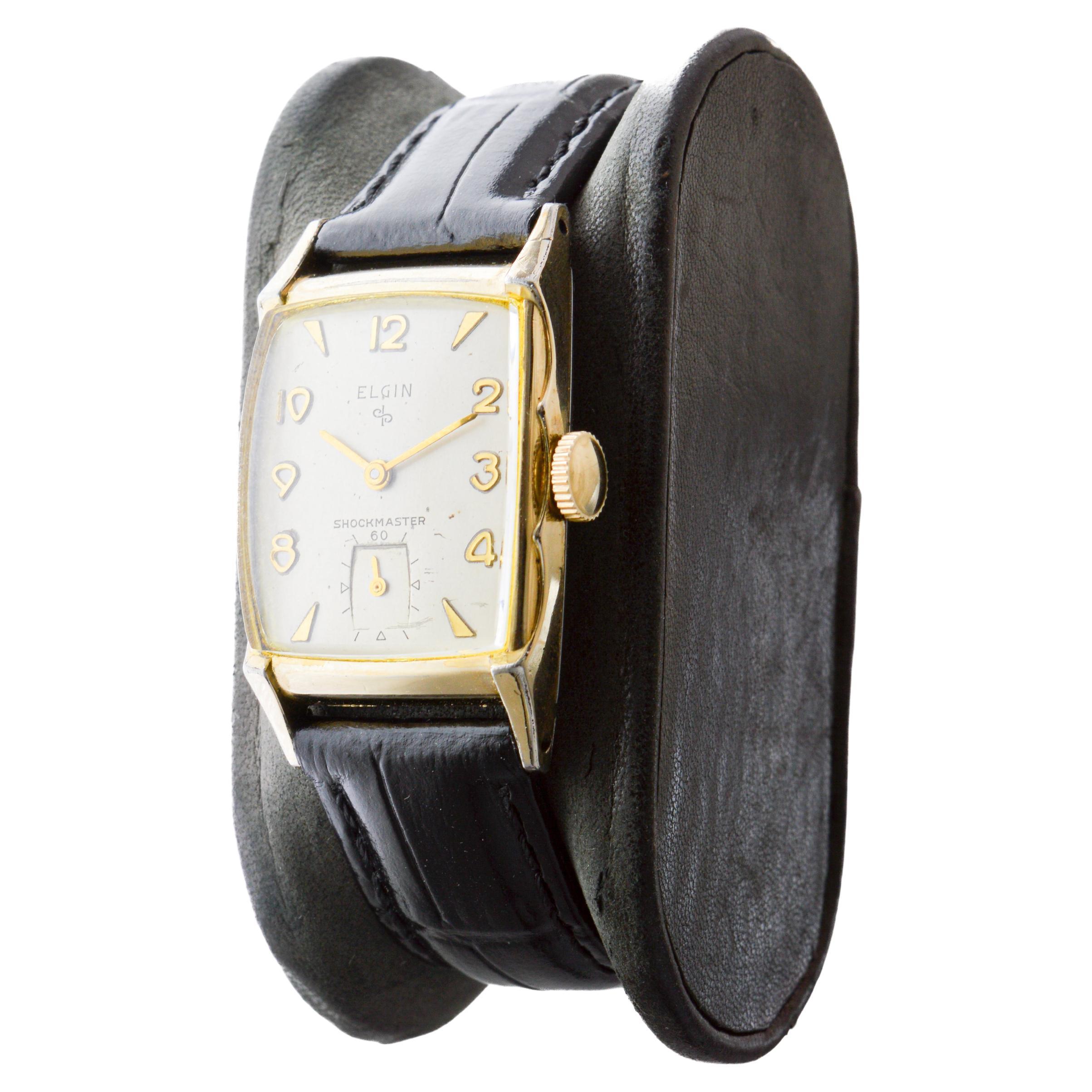 Elgin Gold Filled Art Deco Tonneau Shaped Watch with Original Dial 1940's For Sale 1