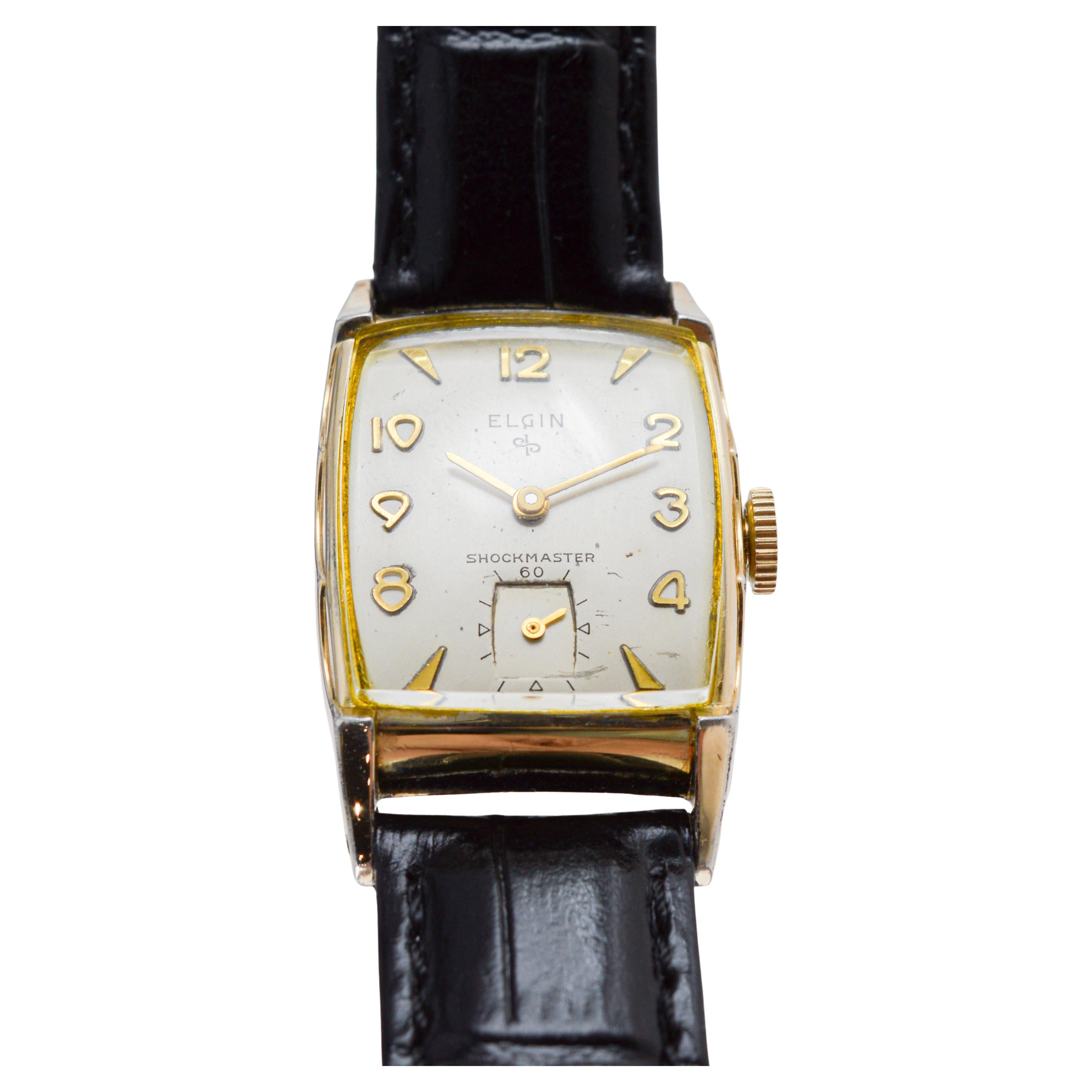 Elgin Gold Filled Art Deco Tonneau Shaped Watch with Original Dial 1940's For Sale 2