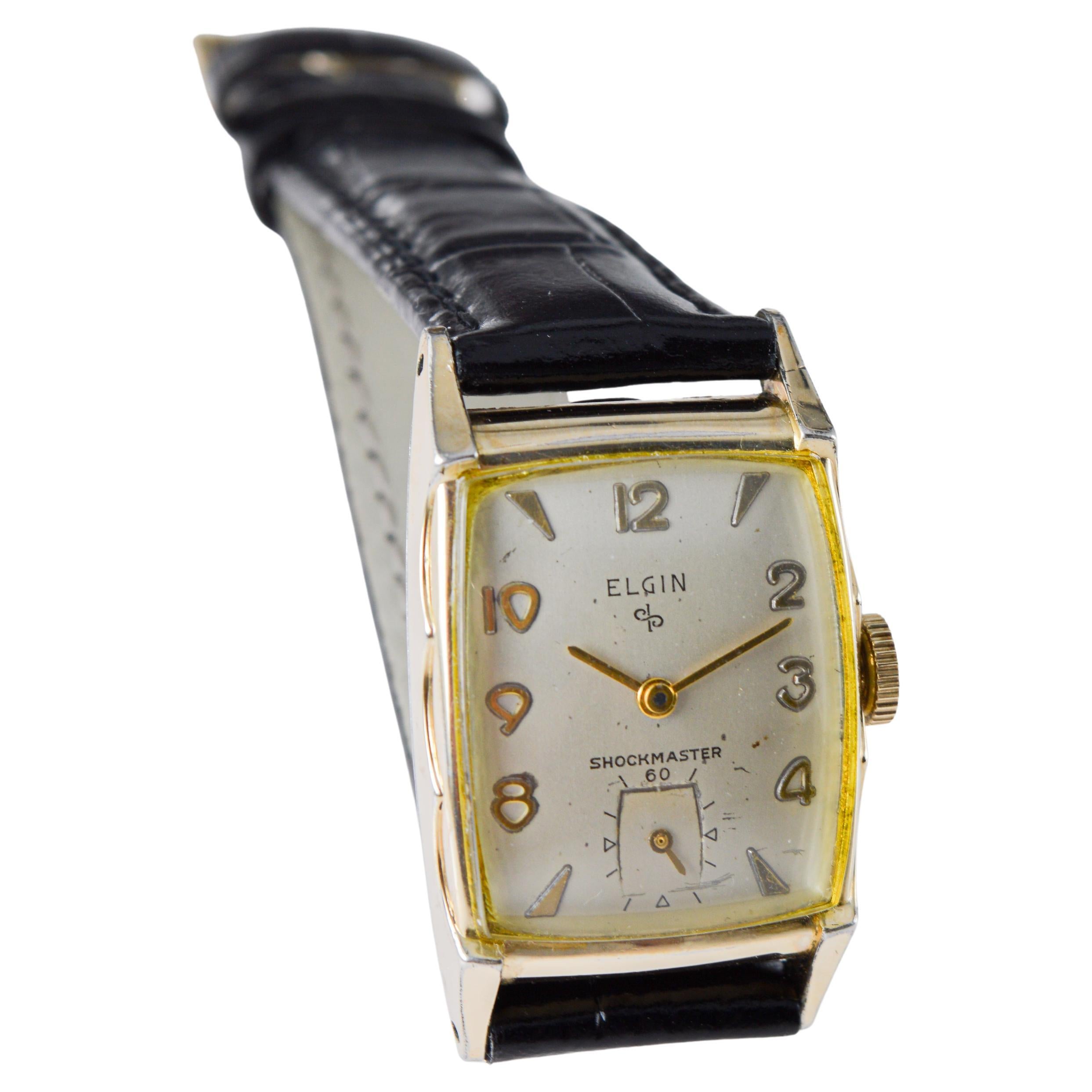 Elgin Gold Filled Art Deco Tonneau Shaped Watch with Original Dial 1940's For Sale 4