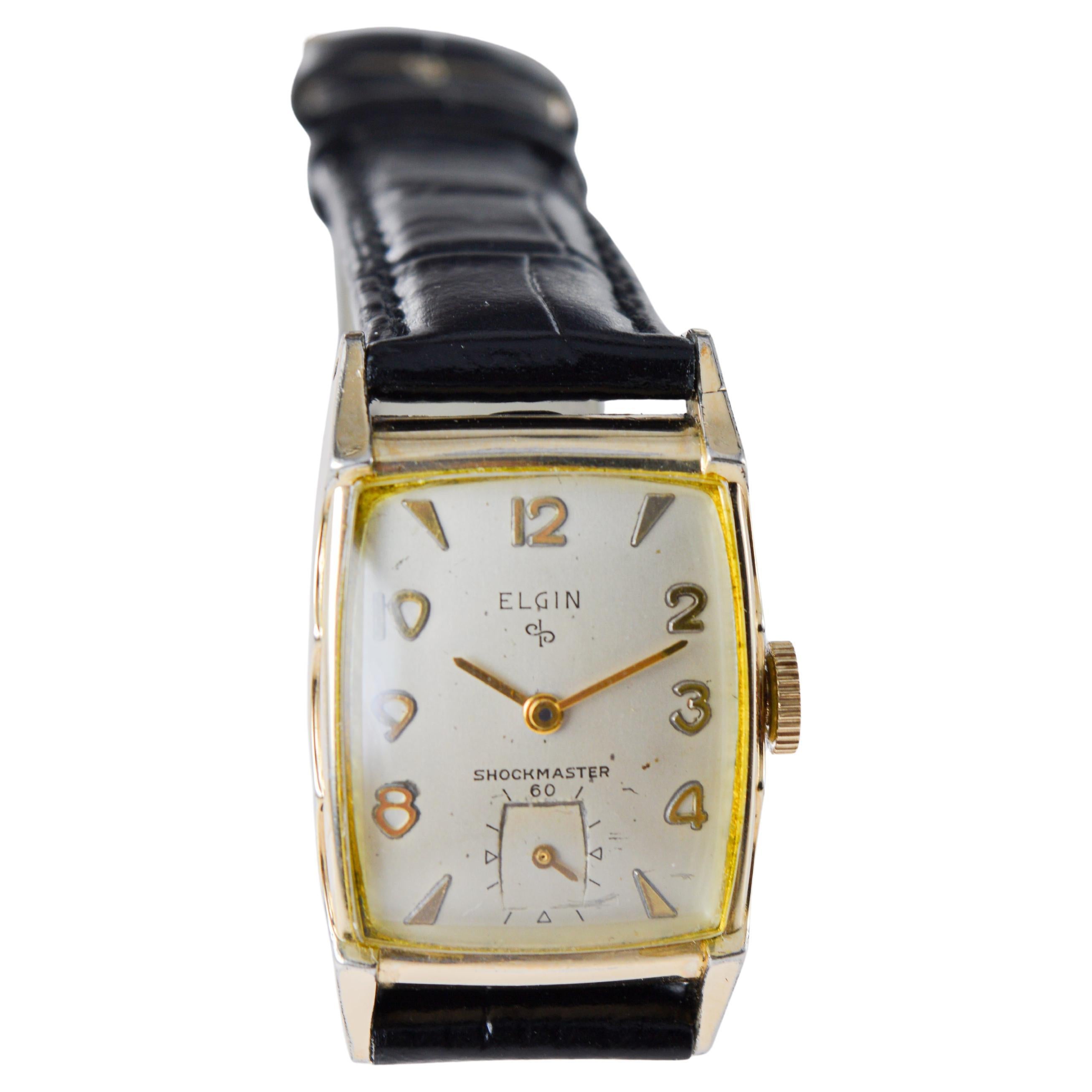 Elgin Gold Filled Art Deco Tonneau Shaped Watch with Original Dial 1940's For Sale 5