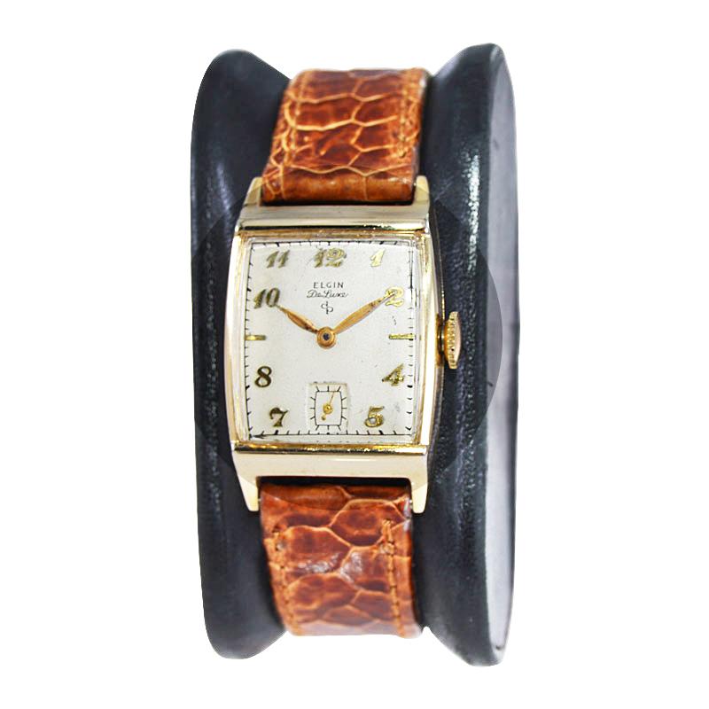Elgin Gold Filled Art Deco Tonneau Shaped Wristwatch, Circa 1940's In Excellent Condition In Long Beach, CA