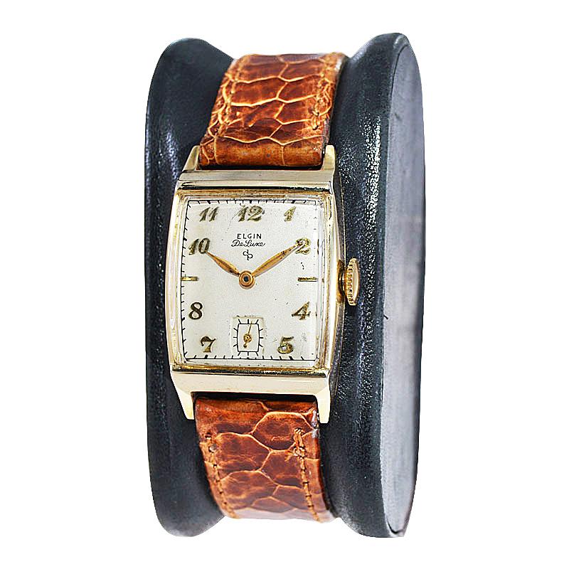 Women's or Men's Elgin Gold Filled Art Deco Tonneau Shaped Wristwatch, Circa 1940's