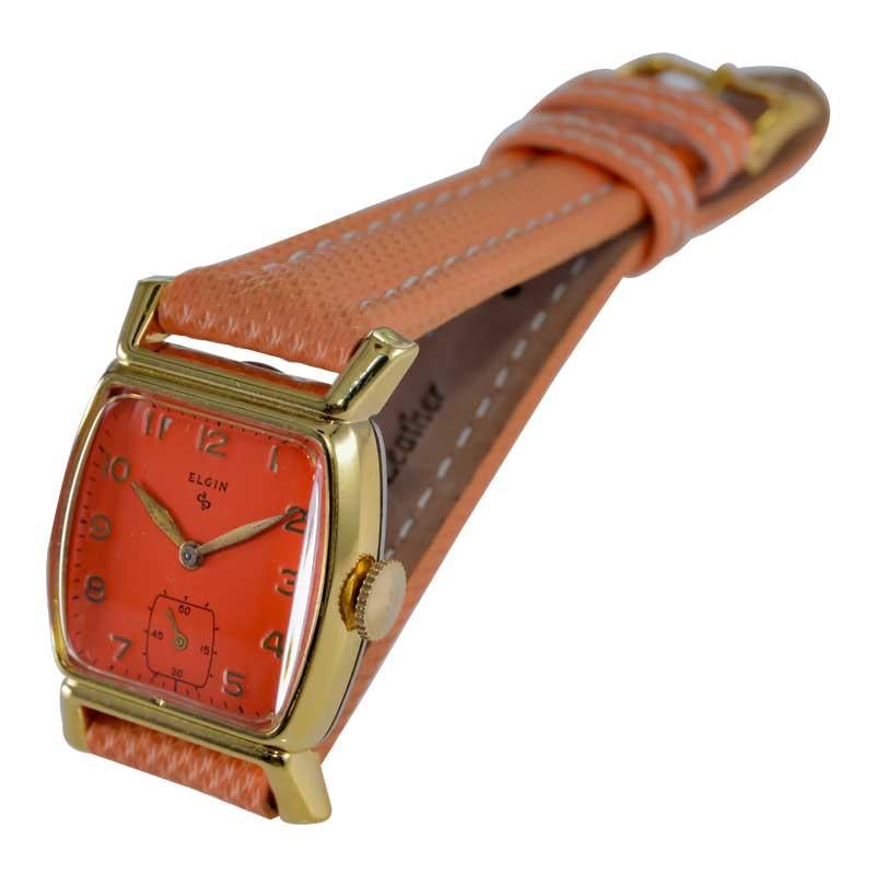 Elgin Gold Filled Art Deco Tortue Shaped Watch from 1940's with a Custom Dial For Sale 3