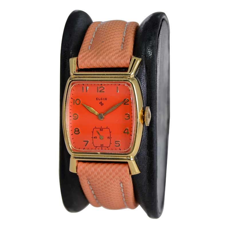 Elgin Gold Filled Art Deco Tortue Shaped Watch from 1940's with a Custom Dial In Excellent Condition For Sale In Long Beach, CA