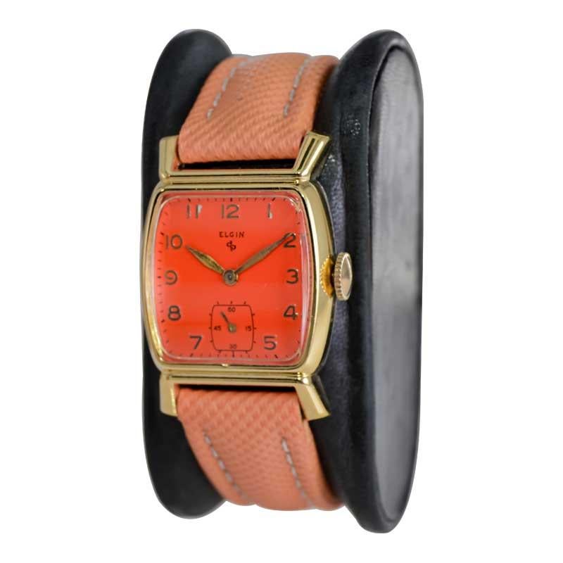 Women's or Men's Elgin Gold Filled Art Deco Tortue Shaped Watch from 1940's with a Custom Dial For Sale