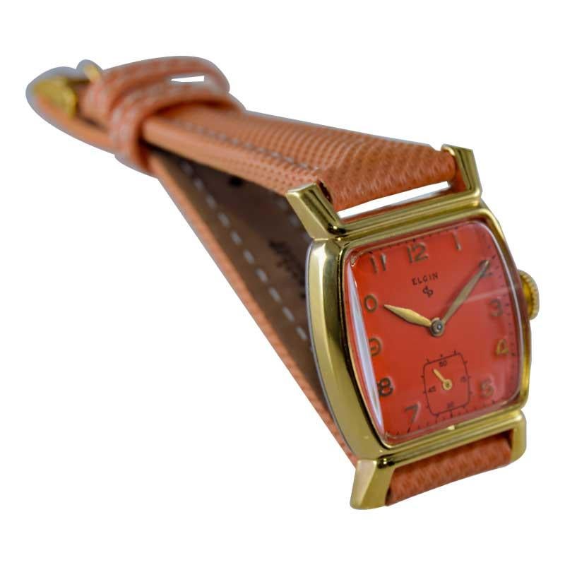 Elgin Gold Filled Art Deco Tortue Shaped Watch from 1940's with a Custom Dial For Sale 1
