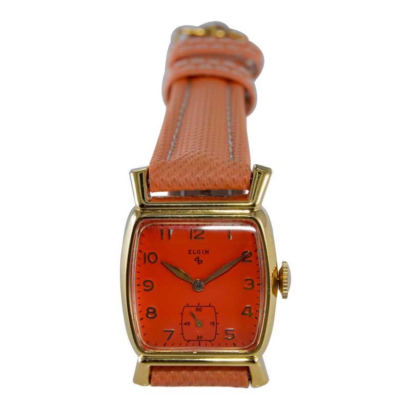 Elgin Gold Filled Art Deco Tortue Shaped Watch from 1940's with a Custom Dial For Sale 2