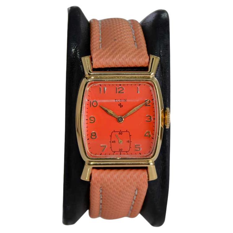 Elgin Gold Filled Art Deco Tortue Shaped Watch from 1940's with a Custom Dial For Sale