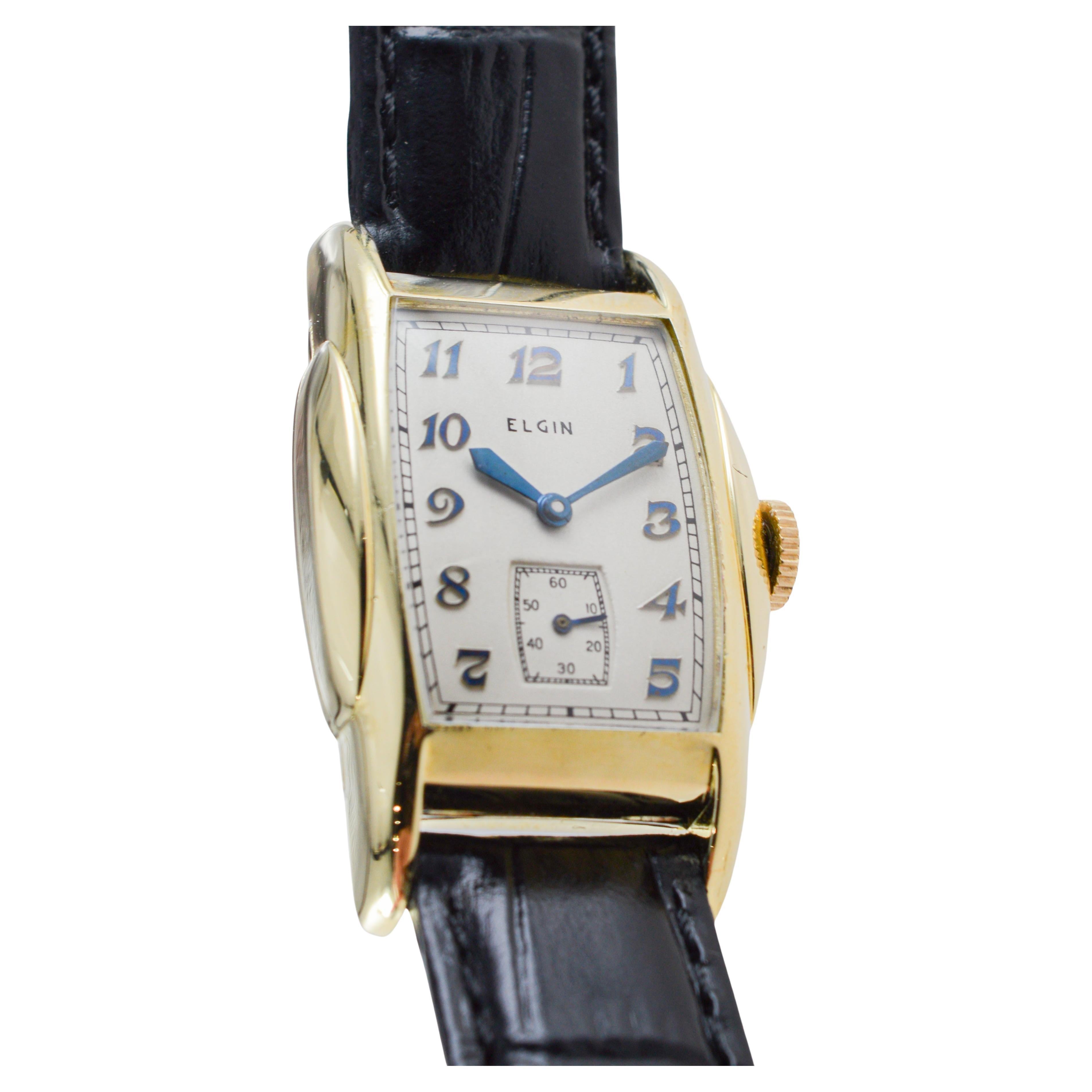 Reloj Elgin Art Decó de oro con forma de tortuga y esfera original impecable en venta 6
