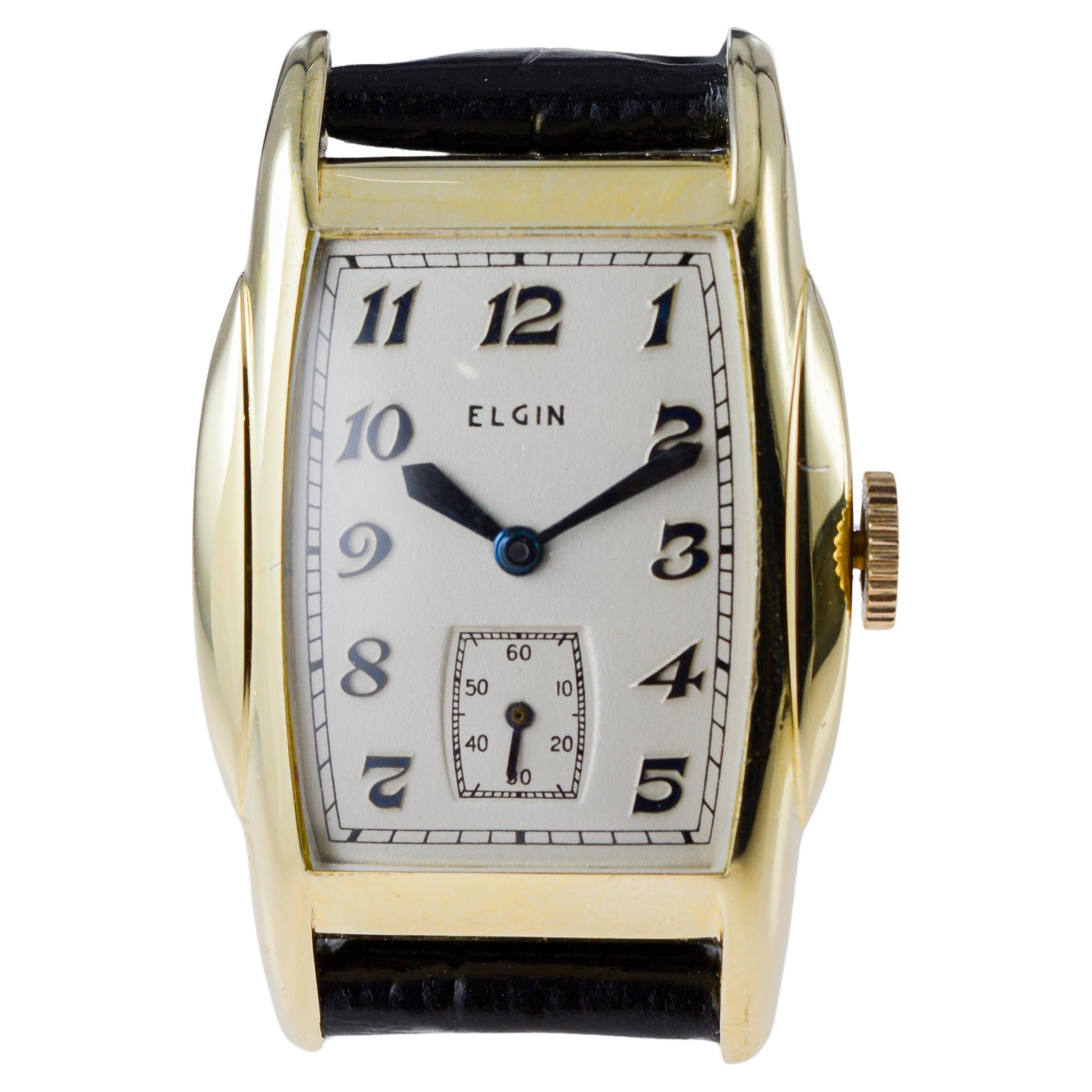 Reloj Elgin Art Decó de oro con forma de tortuga y esfera original impecable en venta 8