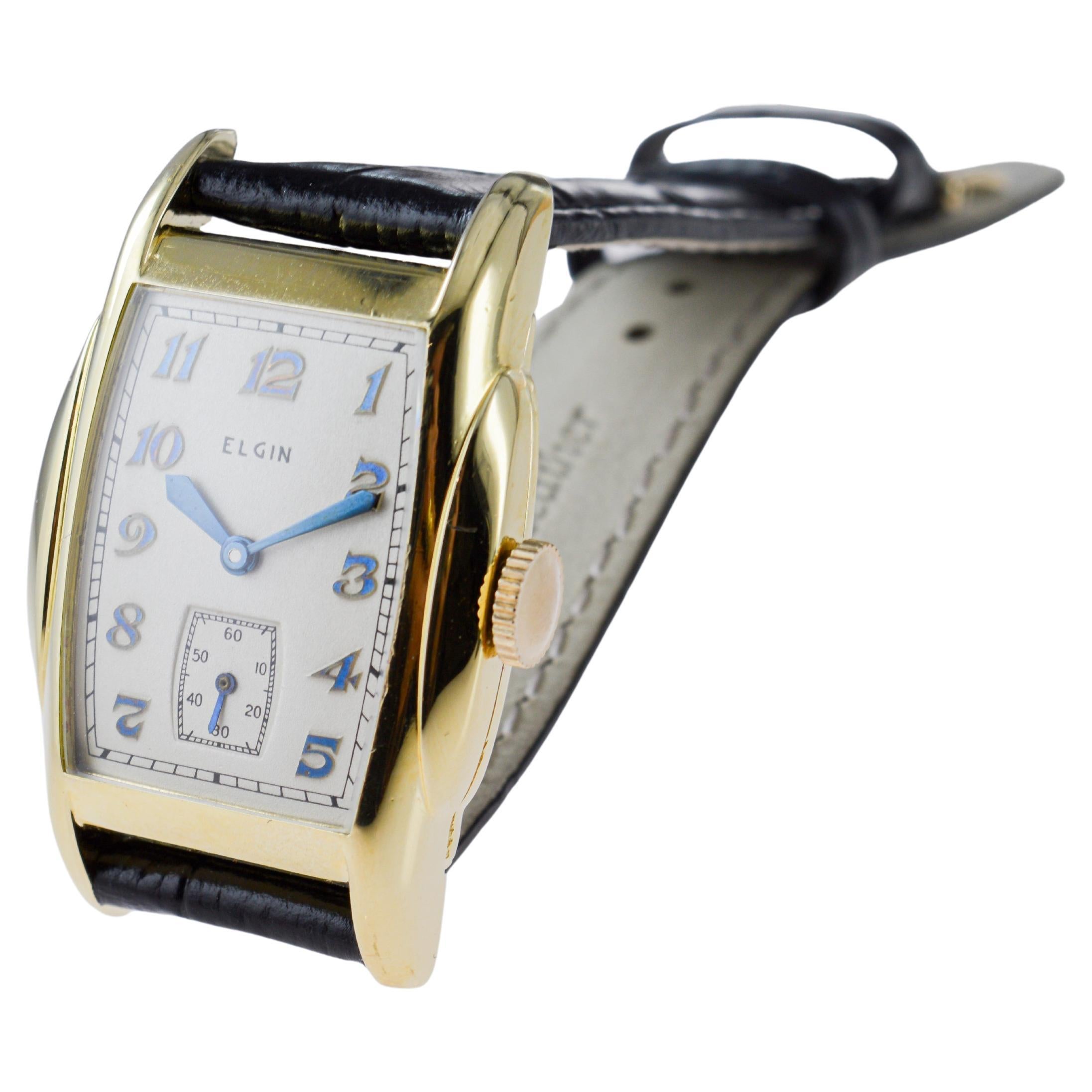 Reloj Elgin Art Decó de oro con forma de tortuga y esfera original impecable en venta 9