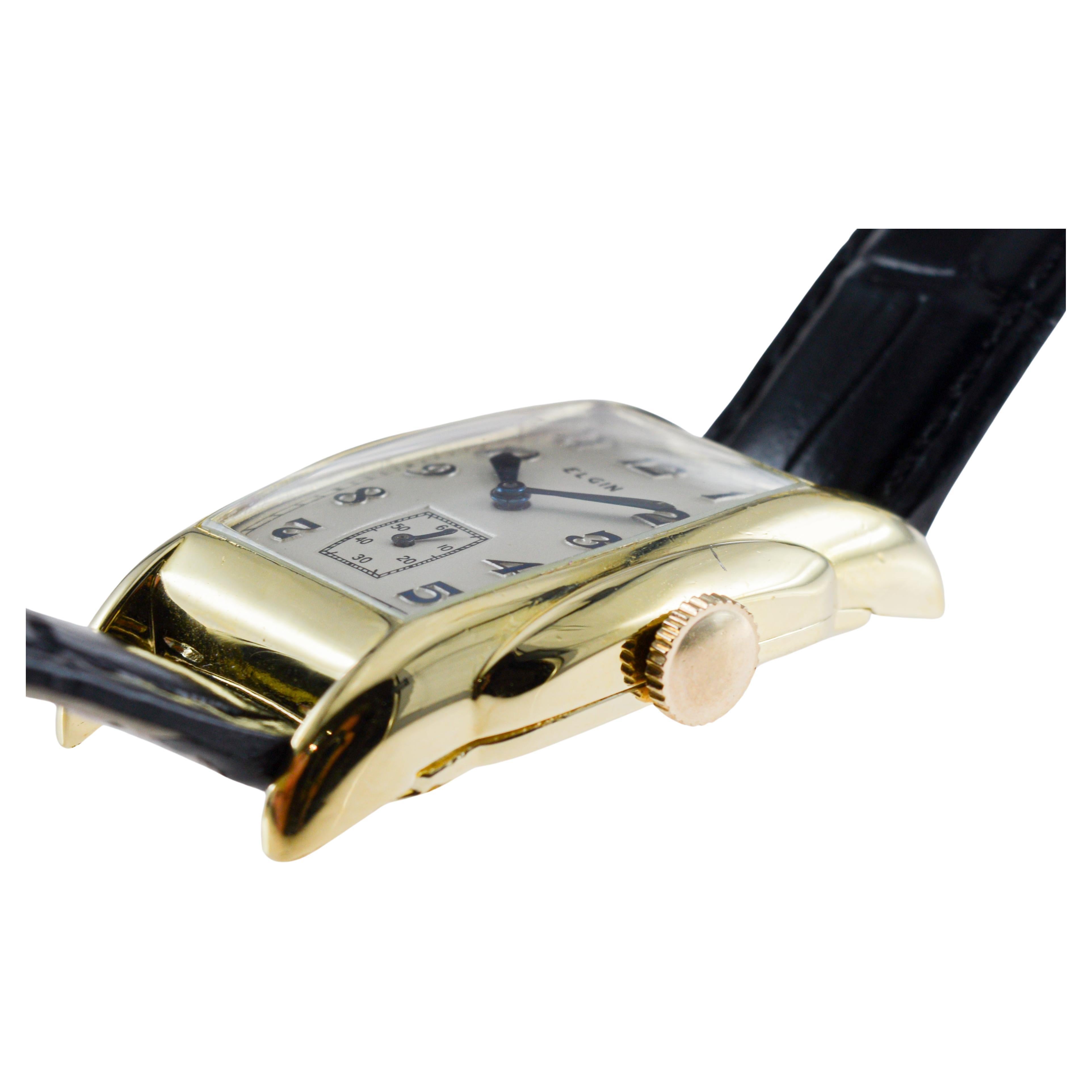 Reloj Elgin Art Decó de oro con forma de tortuga y esfera original impecable en venta 10