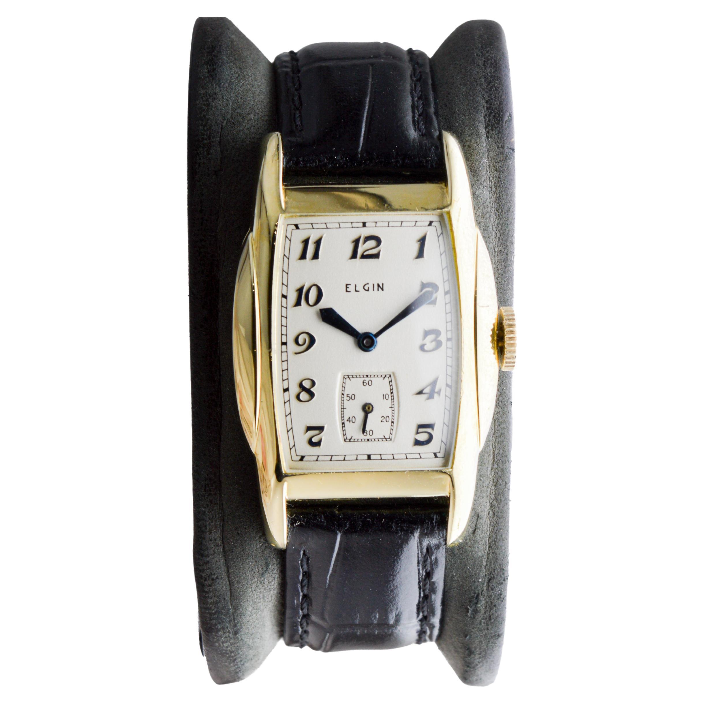 Reloj Elgin Art Decó de oro con forma de tortuga y esfera original impecable en venta 2